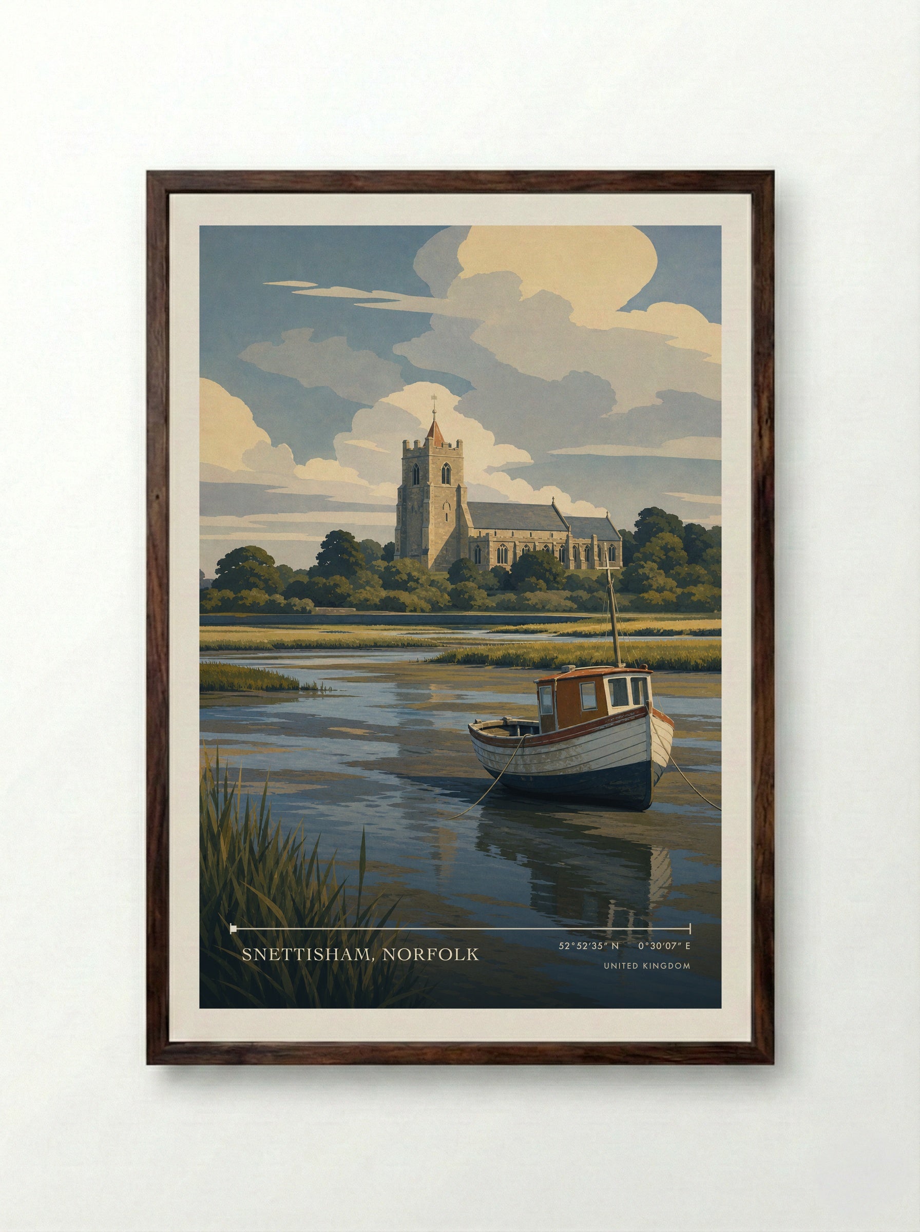 Snettisham, Norfolk United Kingdom Travel Poster - Framed Print Dark Wood