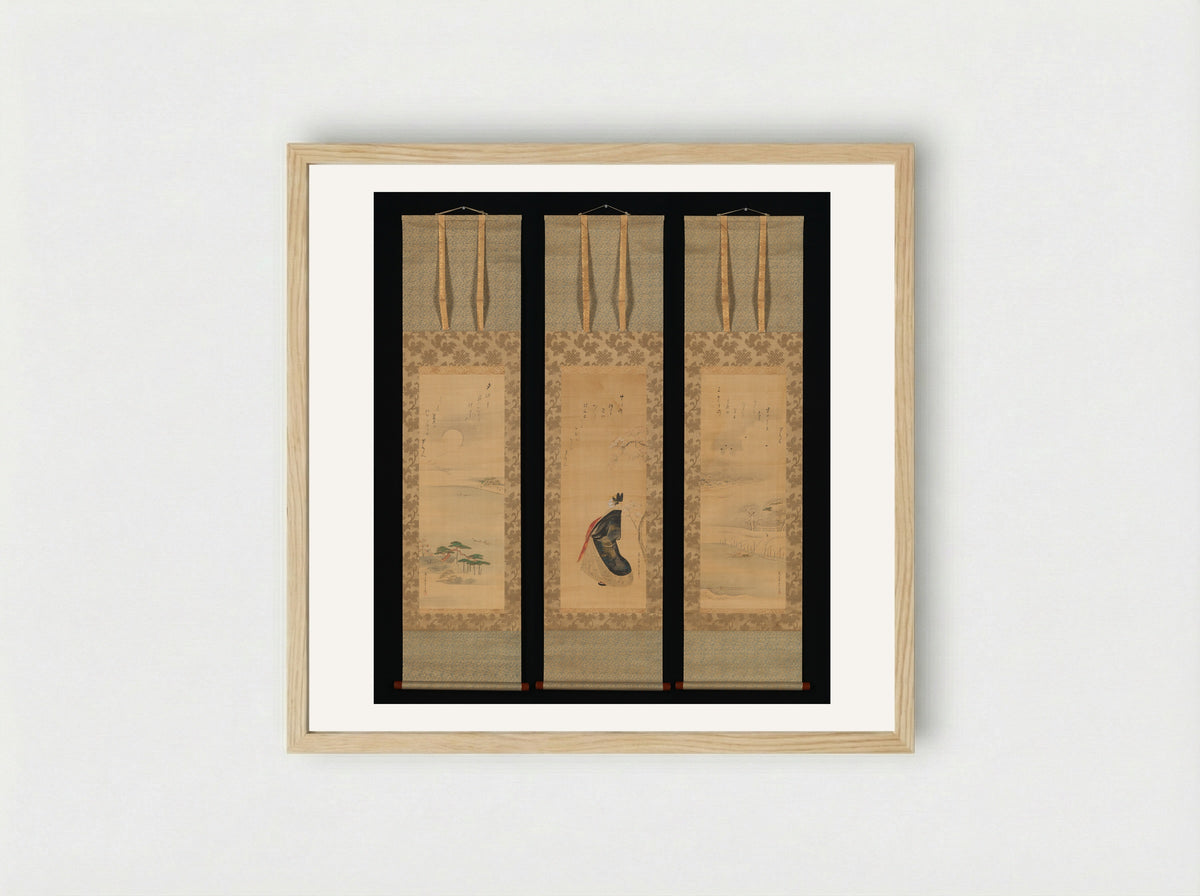 Snow, Moon, and Cherry Blossoms (Yoshiwara in Three Seasons) - Chōbunsai Eishi - Framed Print Wood
