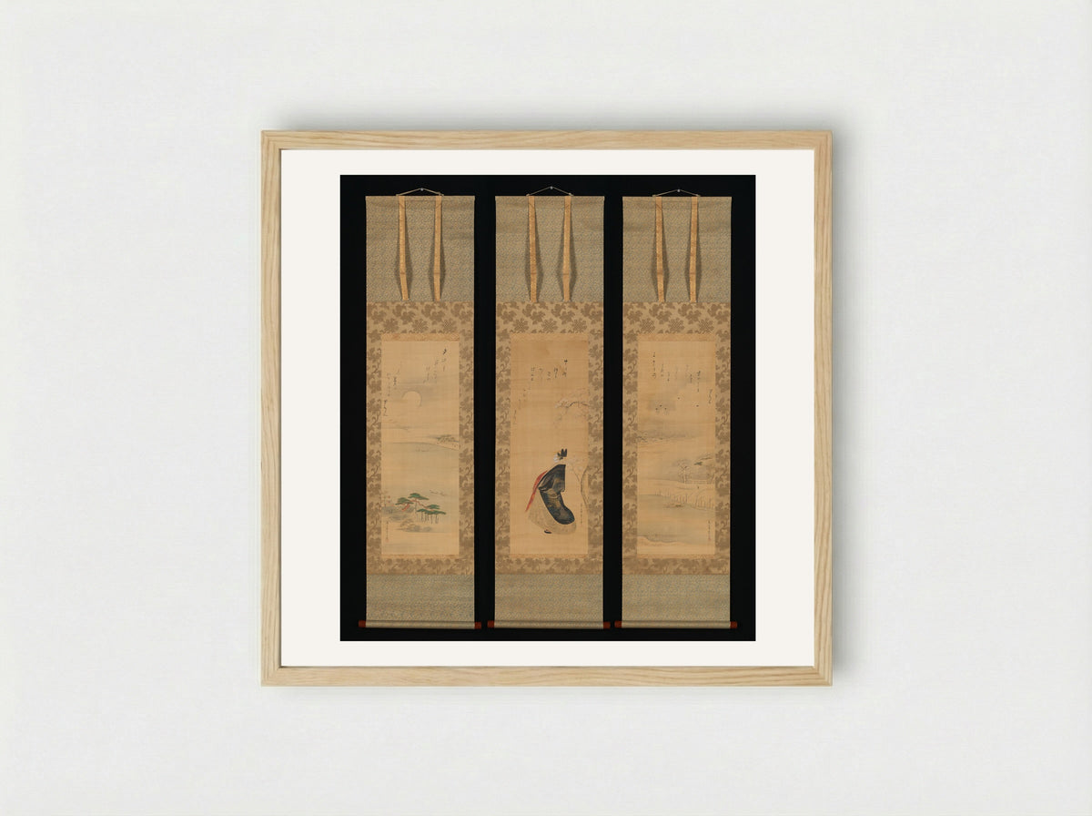 Snow, Moon, and Cherry Blossoms (Yoshiwara in Three Seasons) - Chōbunsai Eishi - Framed Print Wood