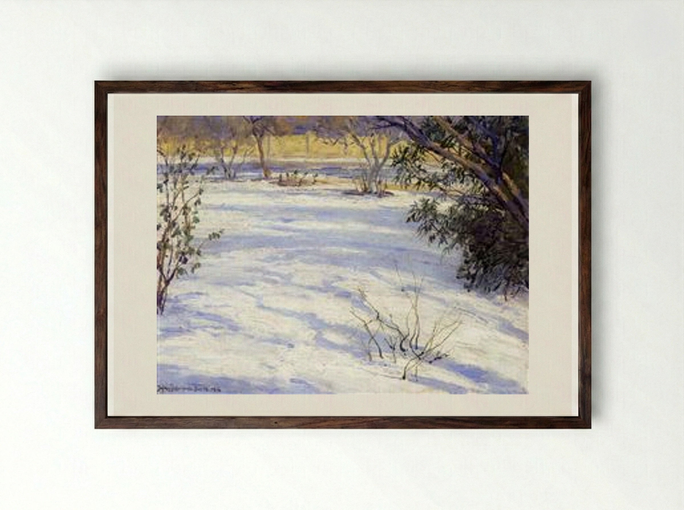 Snow Scene - Robert Julian Onderdonk - Framed Print Dark Wood