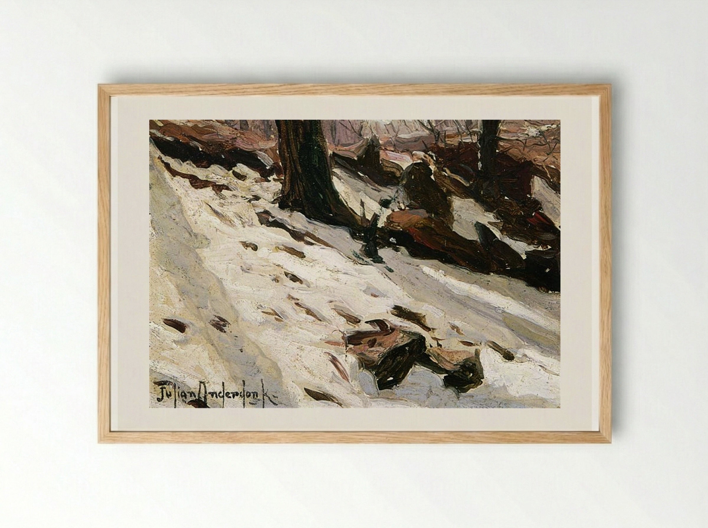 Snow near the Cave, Central Park, New York - Robert Julian Onderdonk - Framed Print Wood