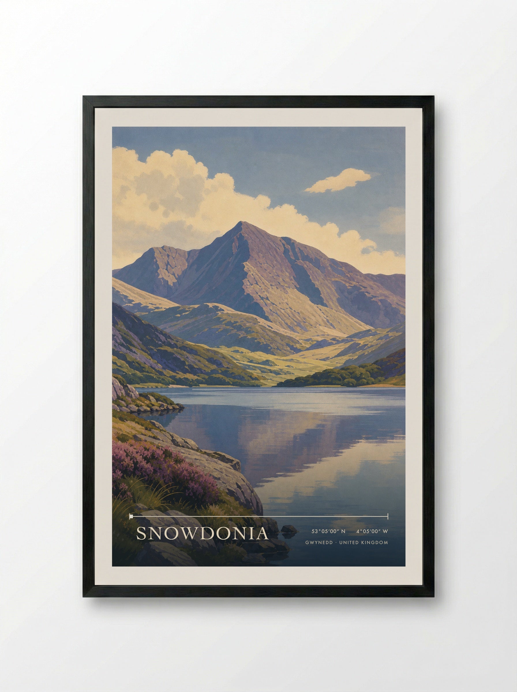 Snowdonia Gwynedd United Kingdom Travel Poster - Framed Print Black