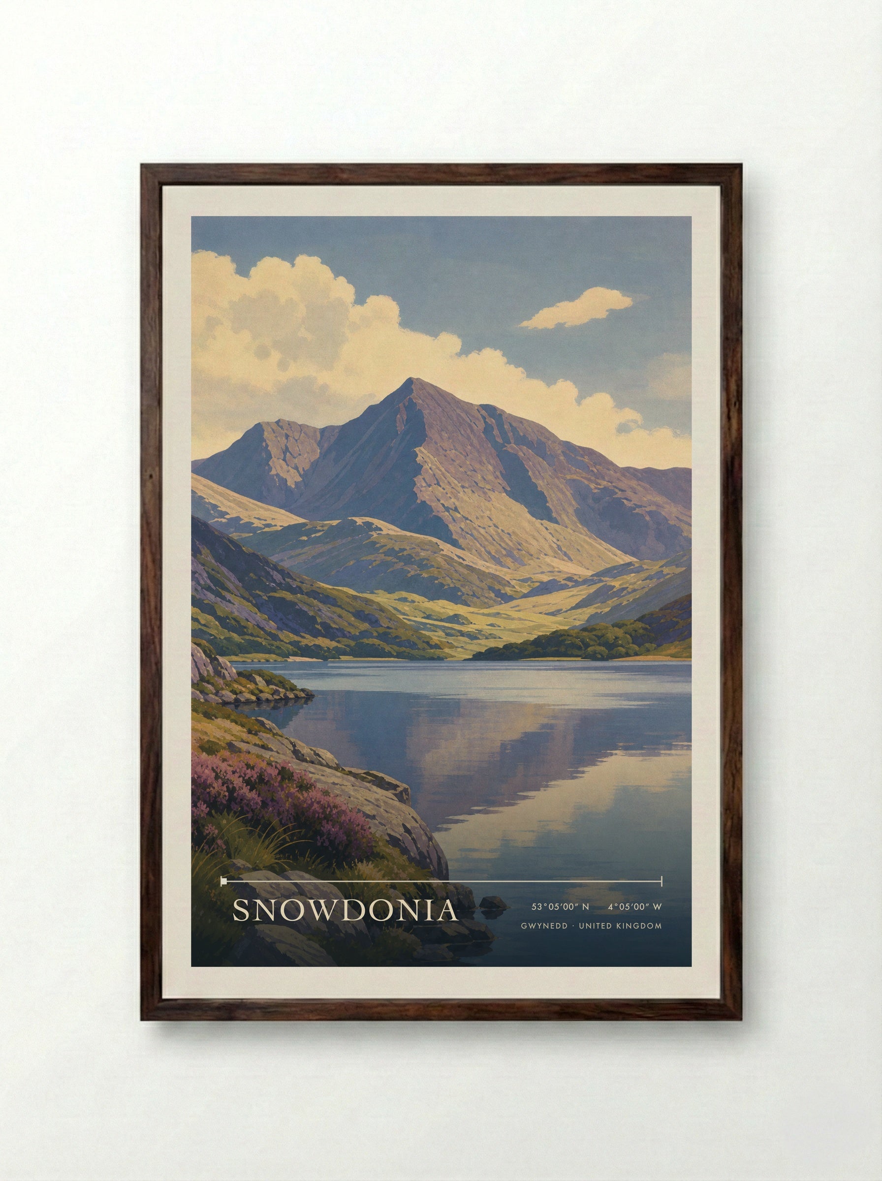 Snowdonia Gwynedd United Kingdom Travel Poster - Framed Print Dark Wood