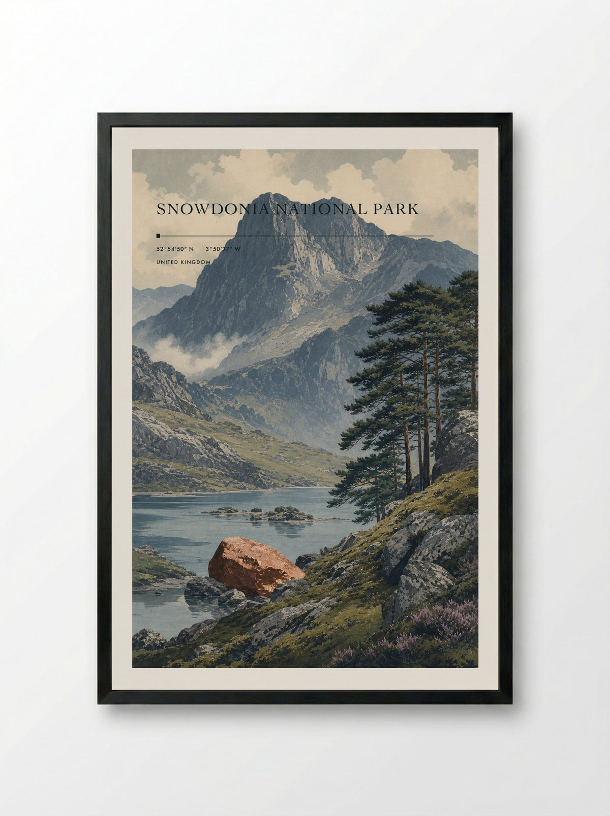 Snowdonia National Park United Kingdom Travel Poster - Framed Print Black