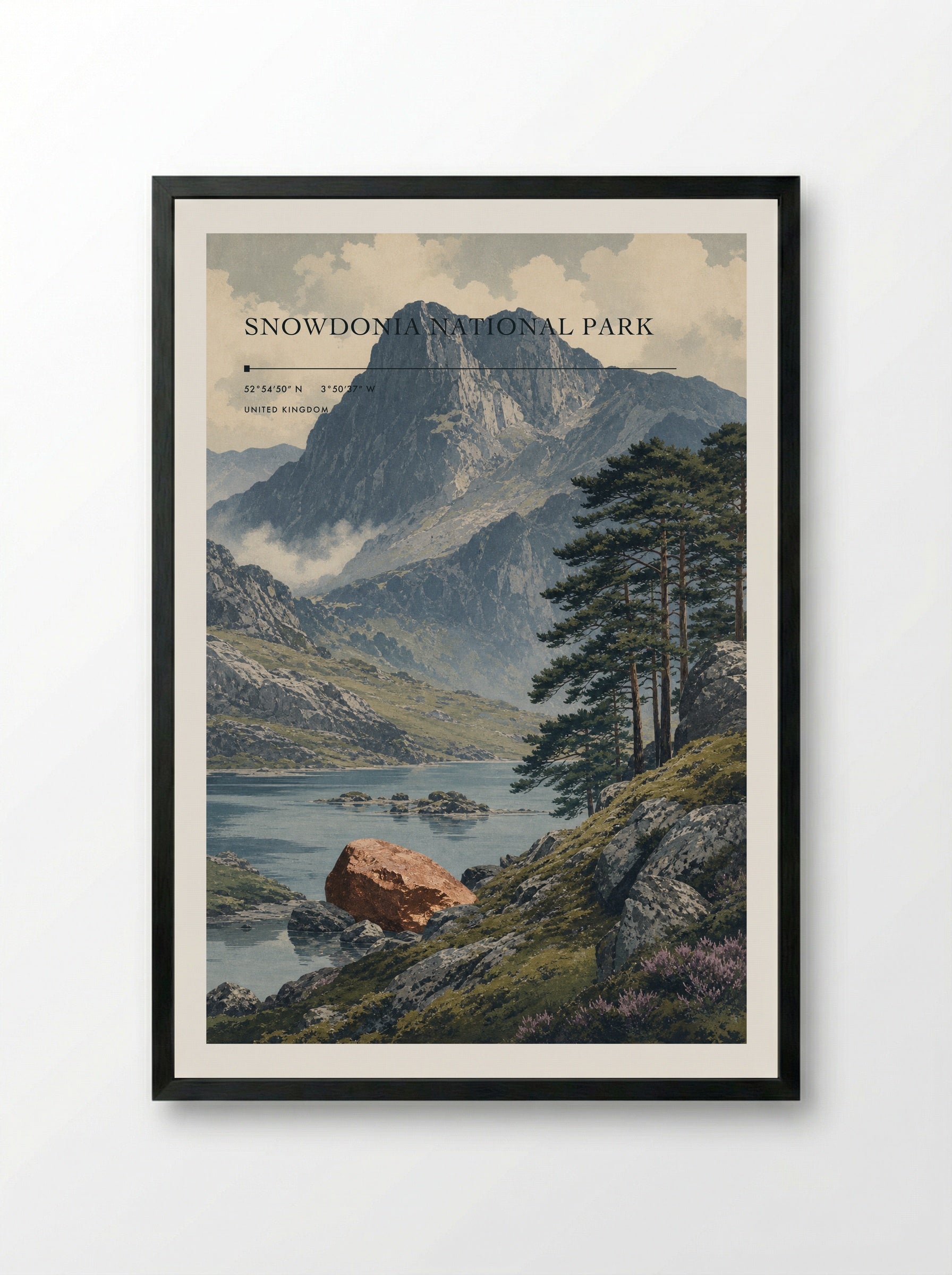 Snowdonia National Park United Kingdom Travel Poster - Framed Print Black