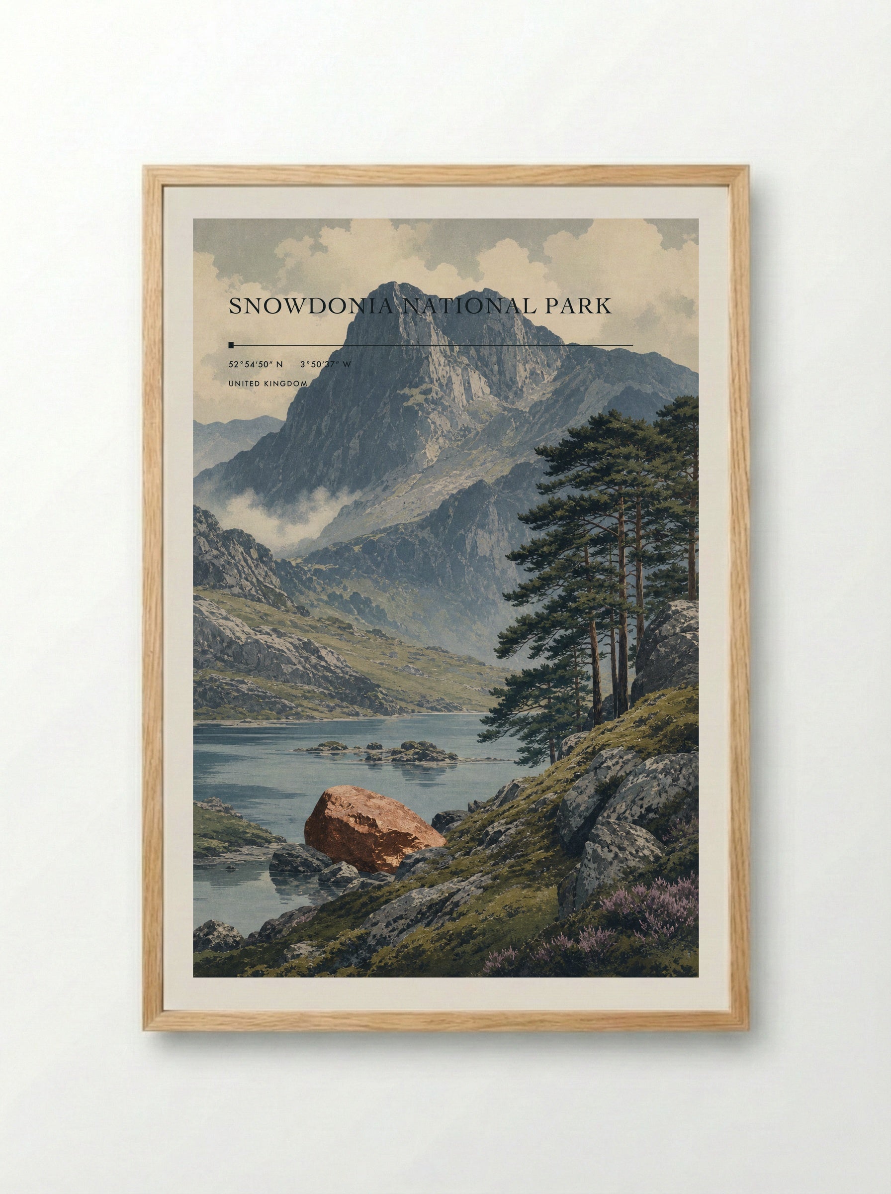 Snowdonia National Park United Kingdom Travel Poster - Framed Print Wood