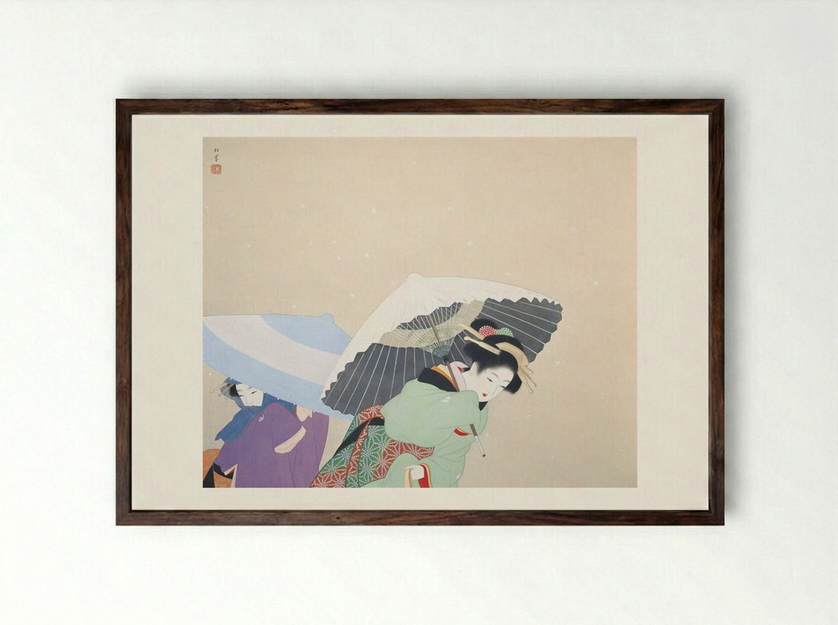 Snowflakes - Uemura Shoen - Framed Print Dark Wood