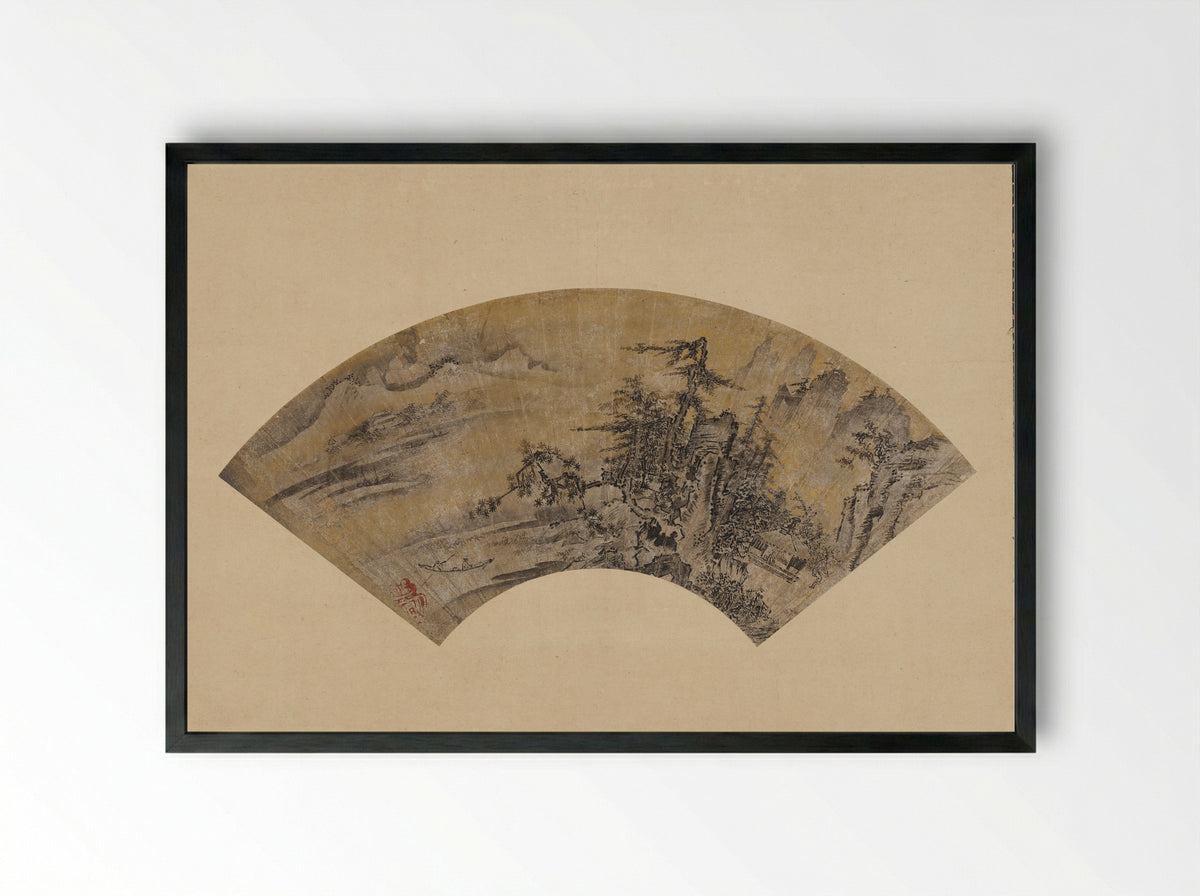Snowy Landscape (Fan Painting) - Toki Tōbun - Framed Print Black