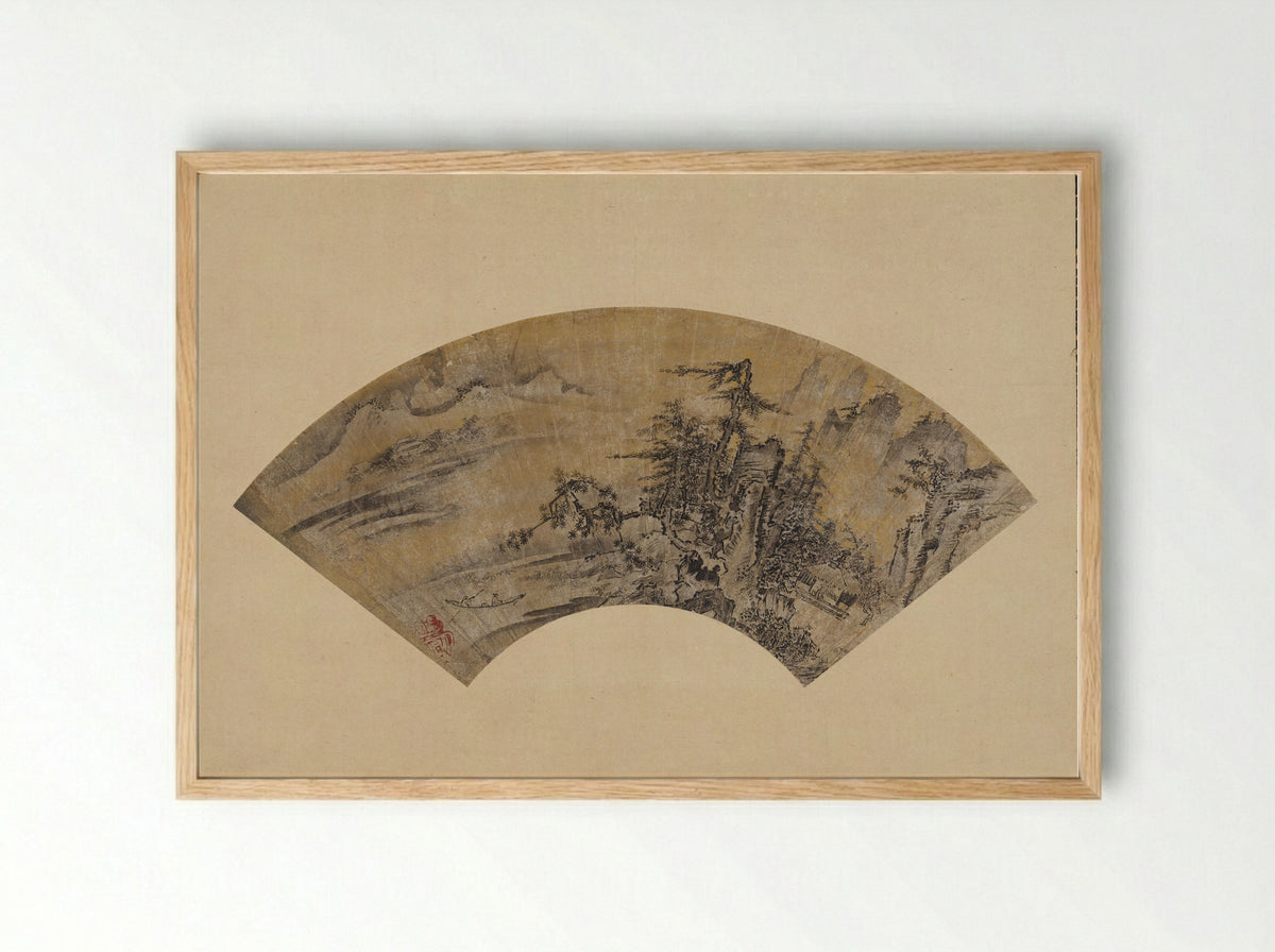 Snowy Landscape (Fan Painting) - Toki Tōbun - Framed Print Wood