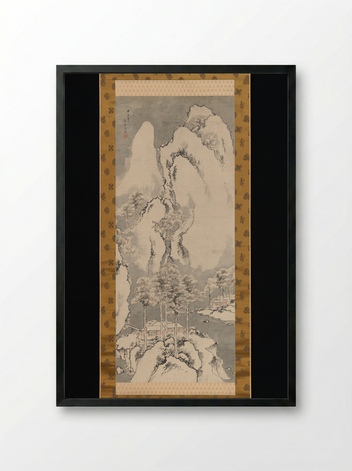 Snowy Landscape - Sakaki Hyakusen - Framed Print Black