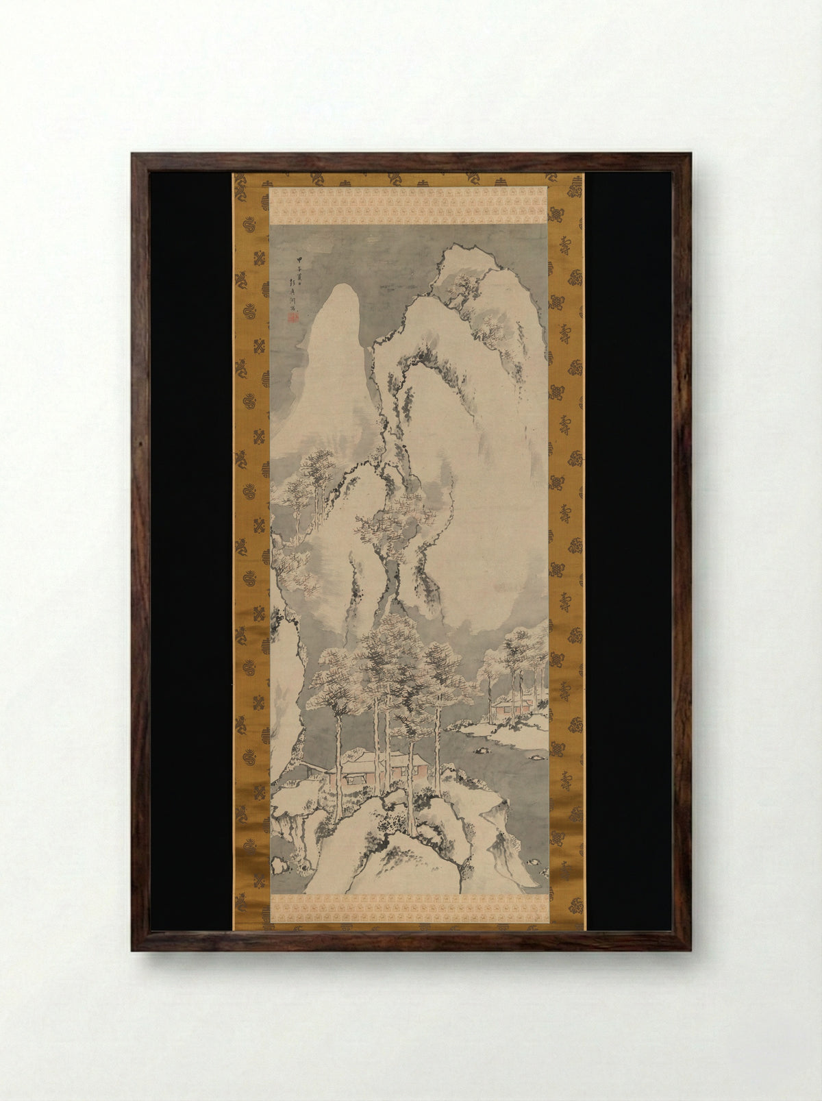 Snowy Landscape - Sakaki Hyakusen - Framed Print Dark Wood