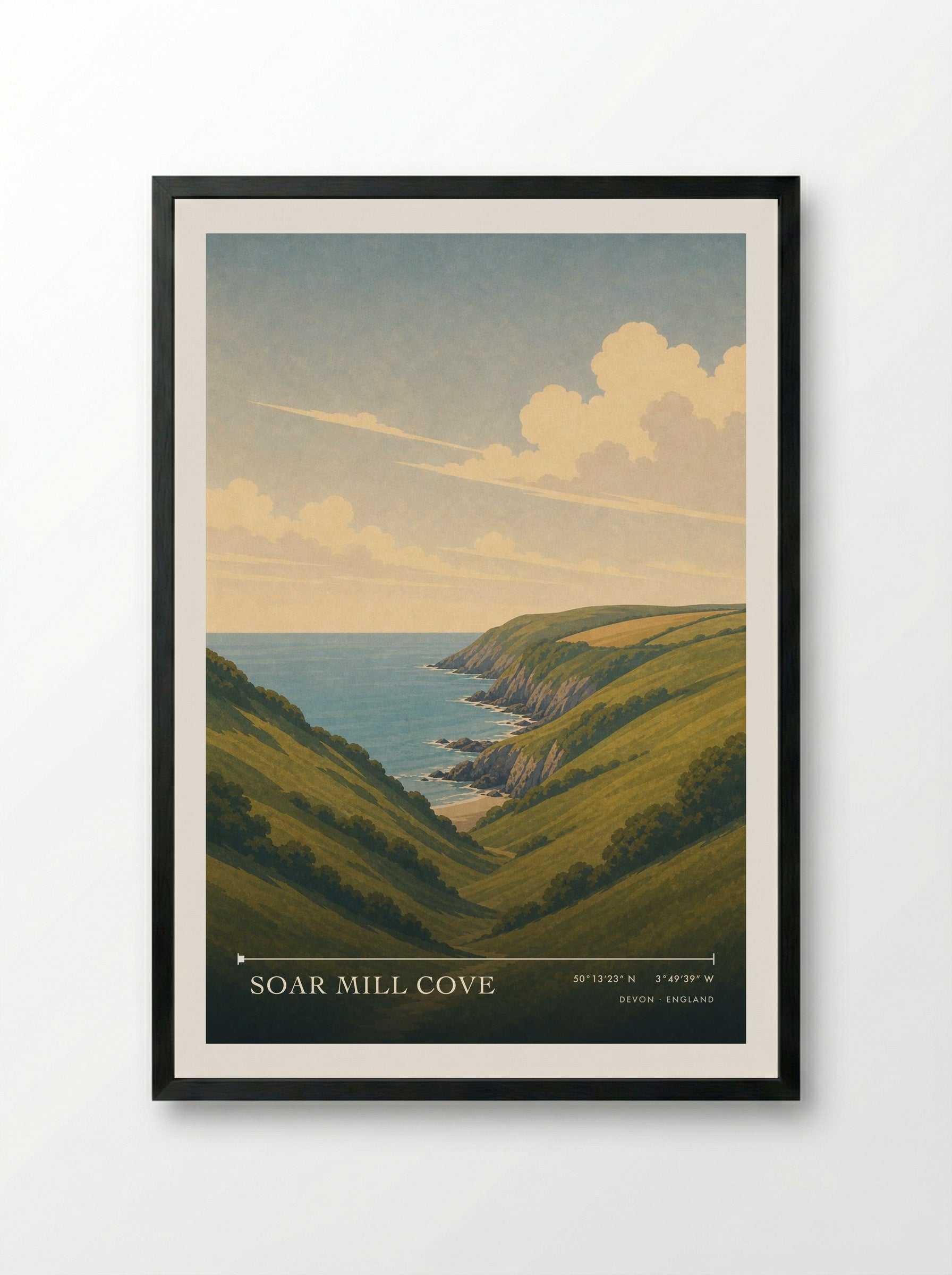 Soar Mill Cove Devon England Travel Poster - Framed Print Black