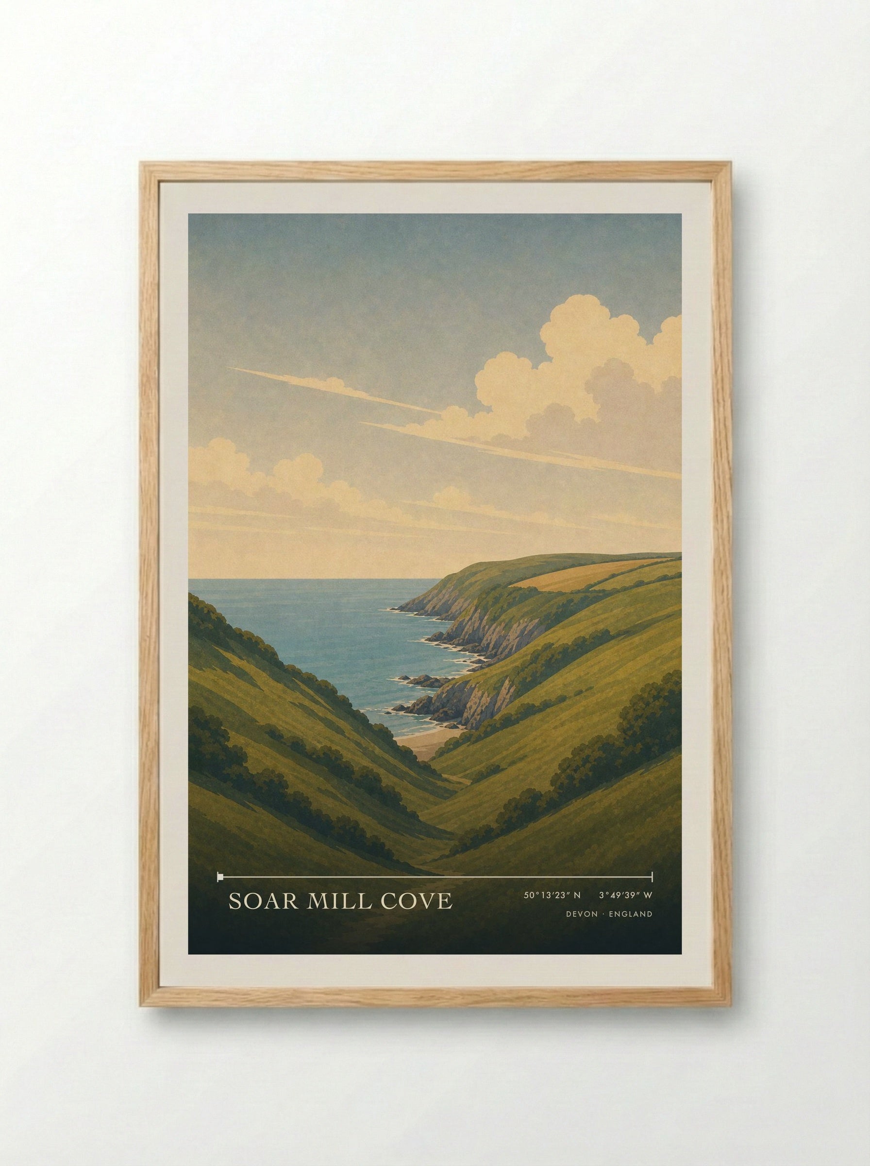 Soar Mill Cove Devon England Travel Poster - Framed Print Wood