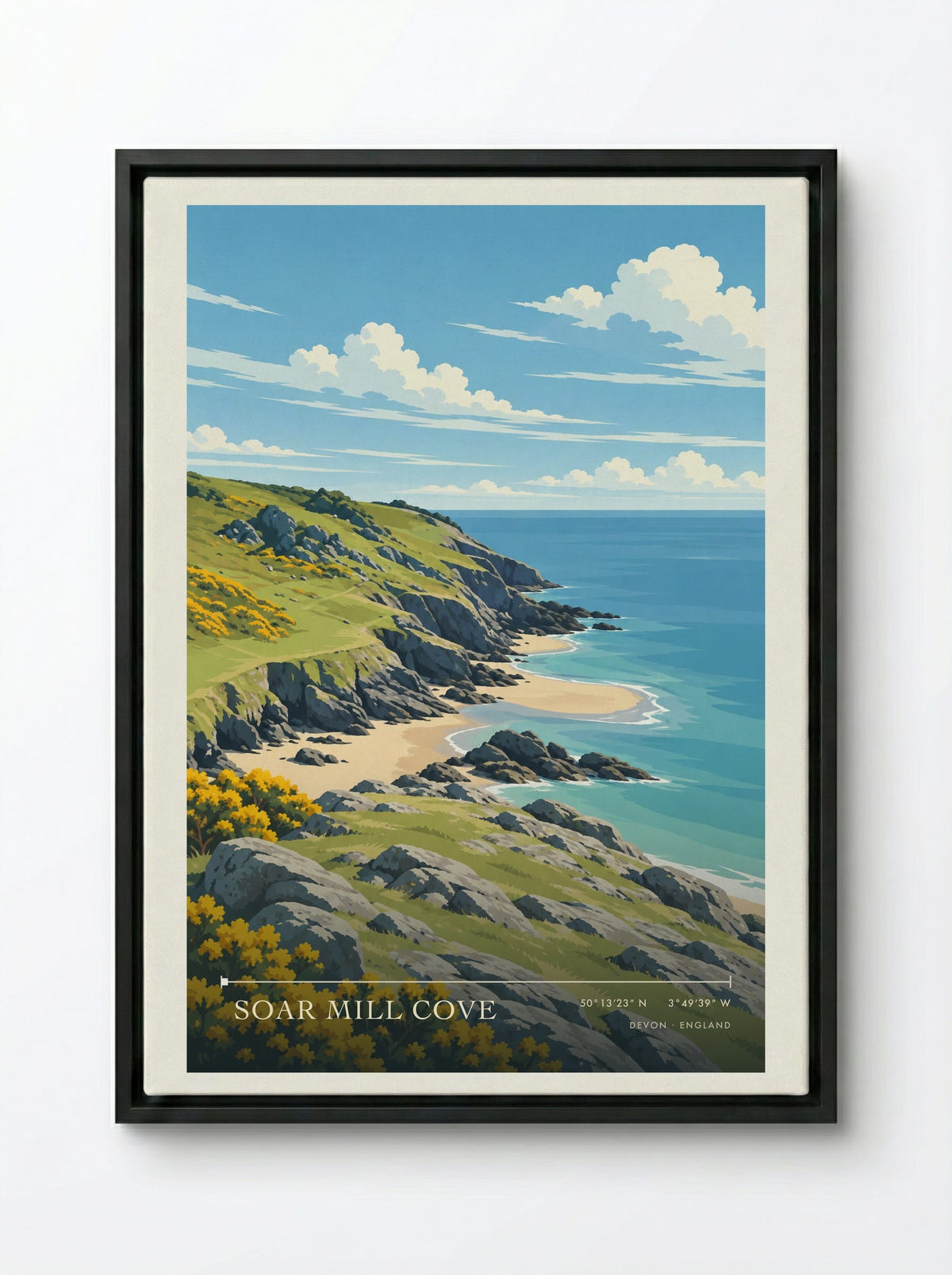Soar Mill Cove, Devon | Travel Poster - Framed Canvas Black