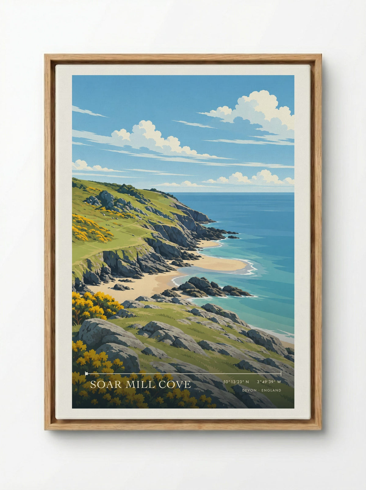 Soar Mill Cove, Devon | Travel Poster - Framed Canvas Wood