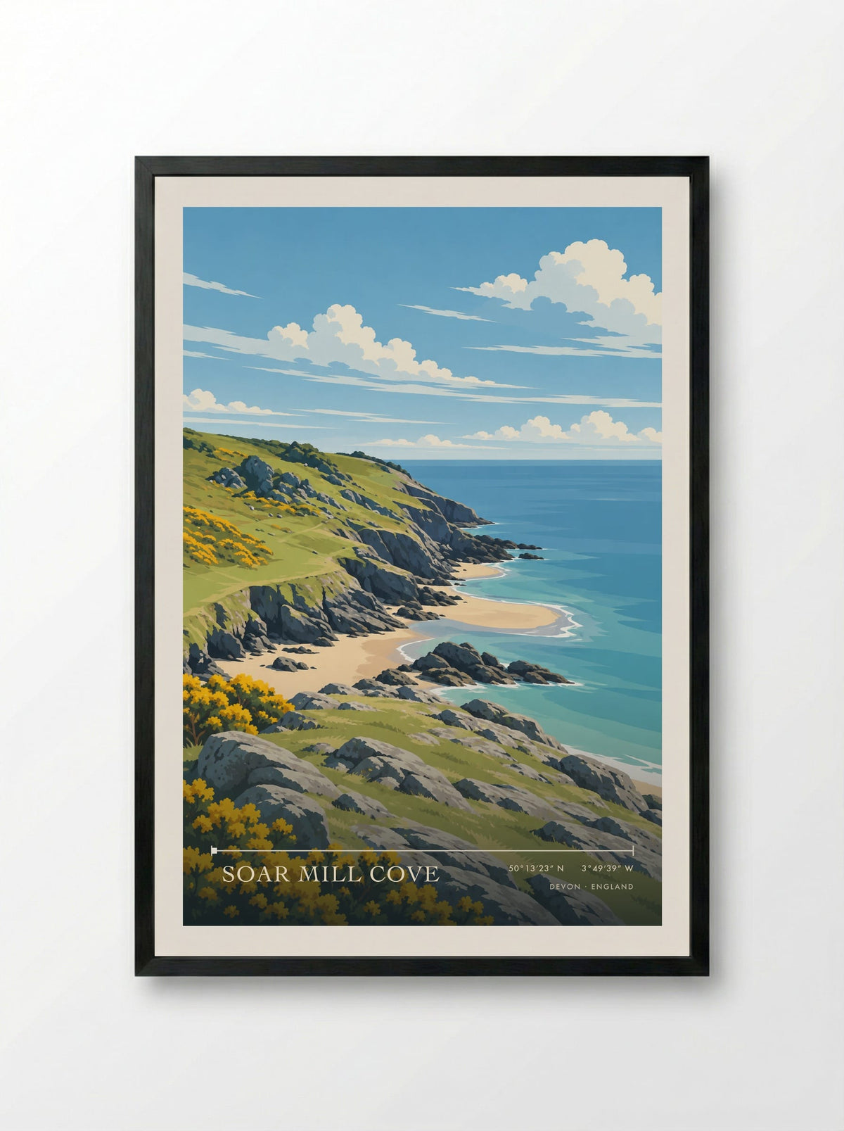 Soar Mill Cove, Devon | Travel Poster - Framed Print Black