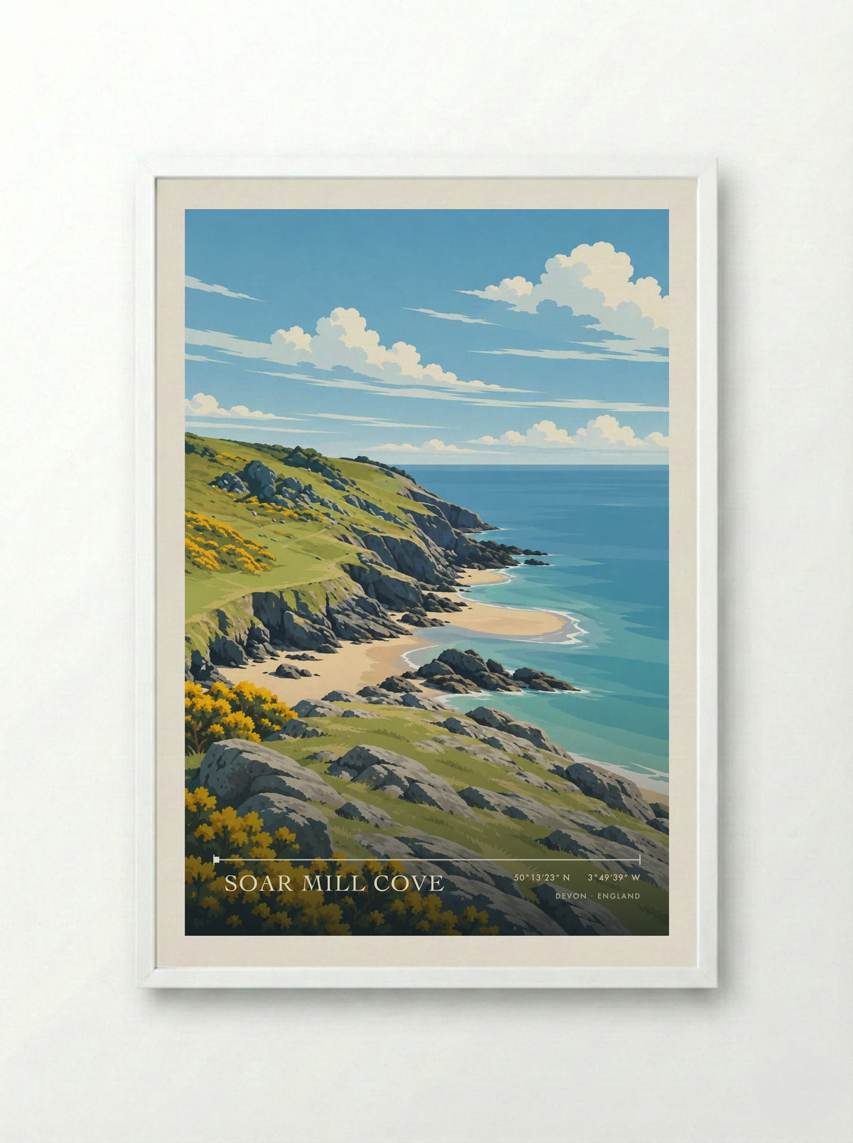 Soar Mill Cove, Devon | Travel Poster - Framed Print White
