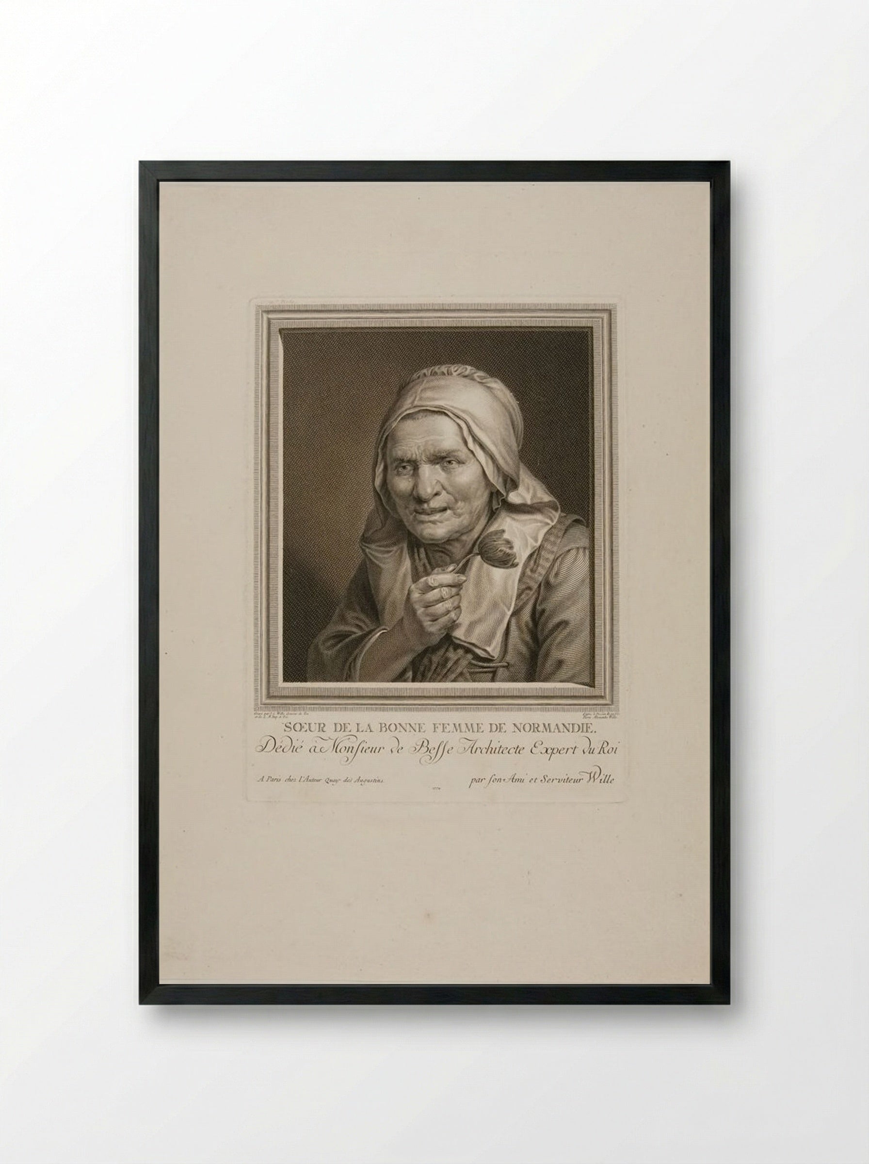 Soeur de la bonne femme de Normandie - Johann Georg Wille - Framed Print Black