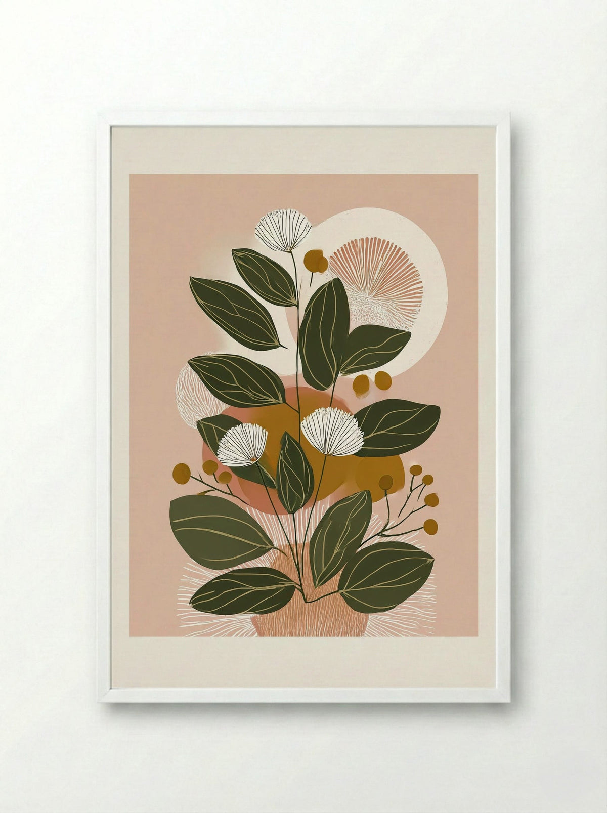 Soft Bloom Botanical Line Art Print - Framed Print White