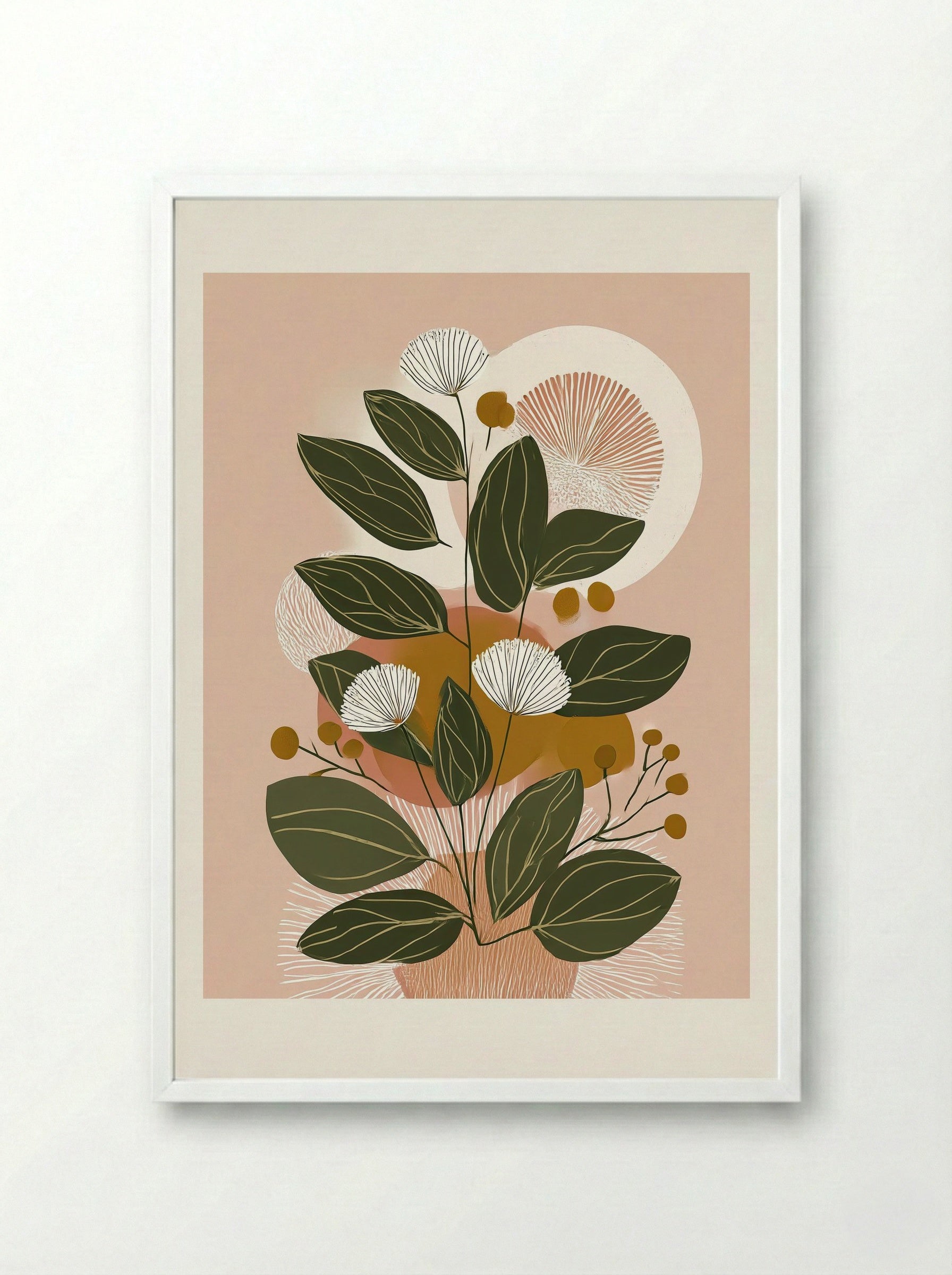 Soft Bloom Botanical Line Art Print - Framed Print White