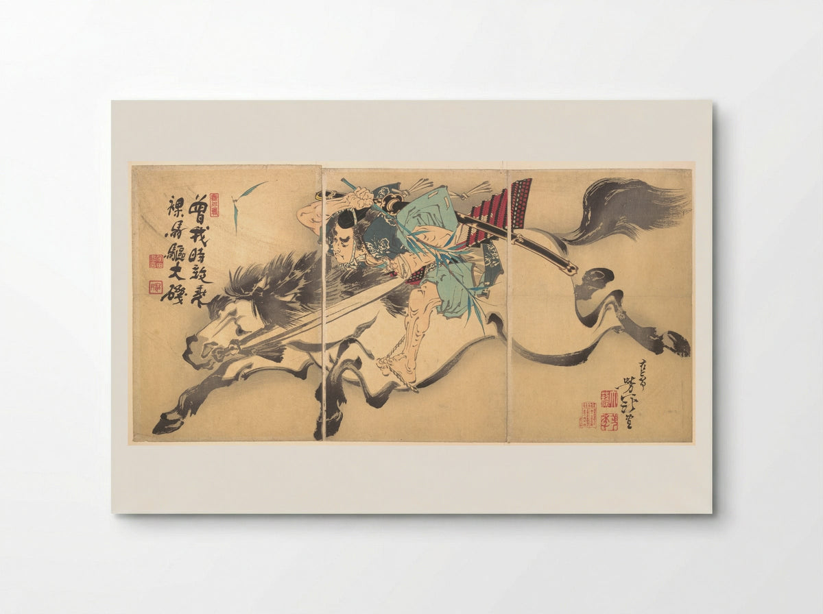 Soga Tokimune Riding a Horse - Tsukioka Yoshitoshi - Poster