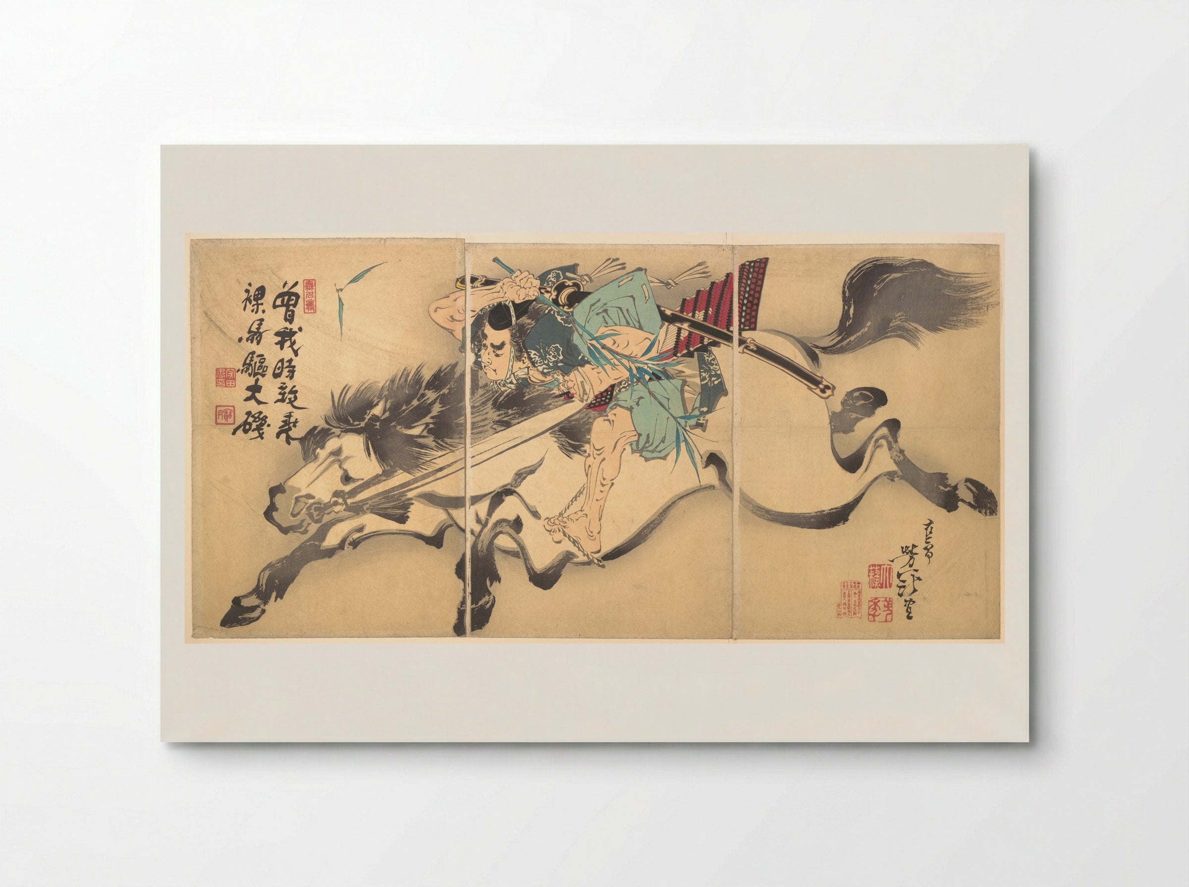 Soga Tokimune Riding a Horse - Tsukioka Yoshitoshi - Poster