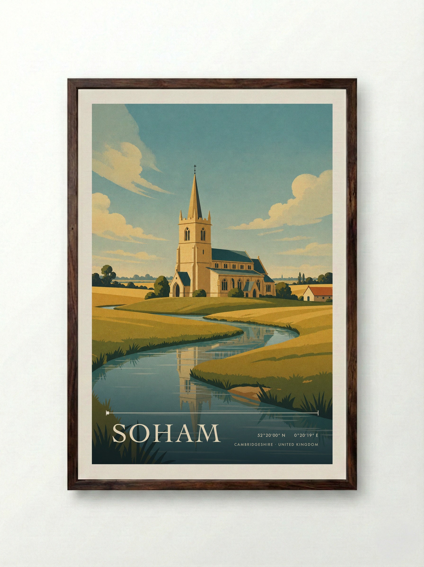 Soham Cambridgeshire United Kingdom Travel Poster - Framed Print Dark Wood
