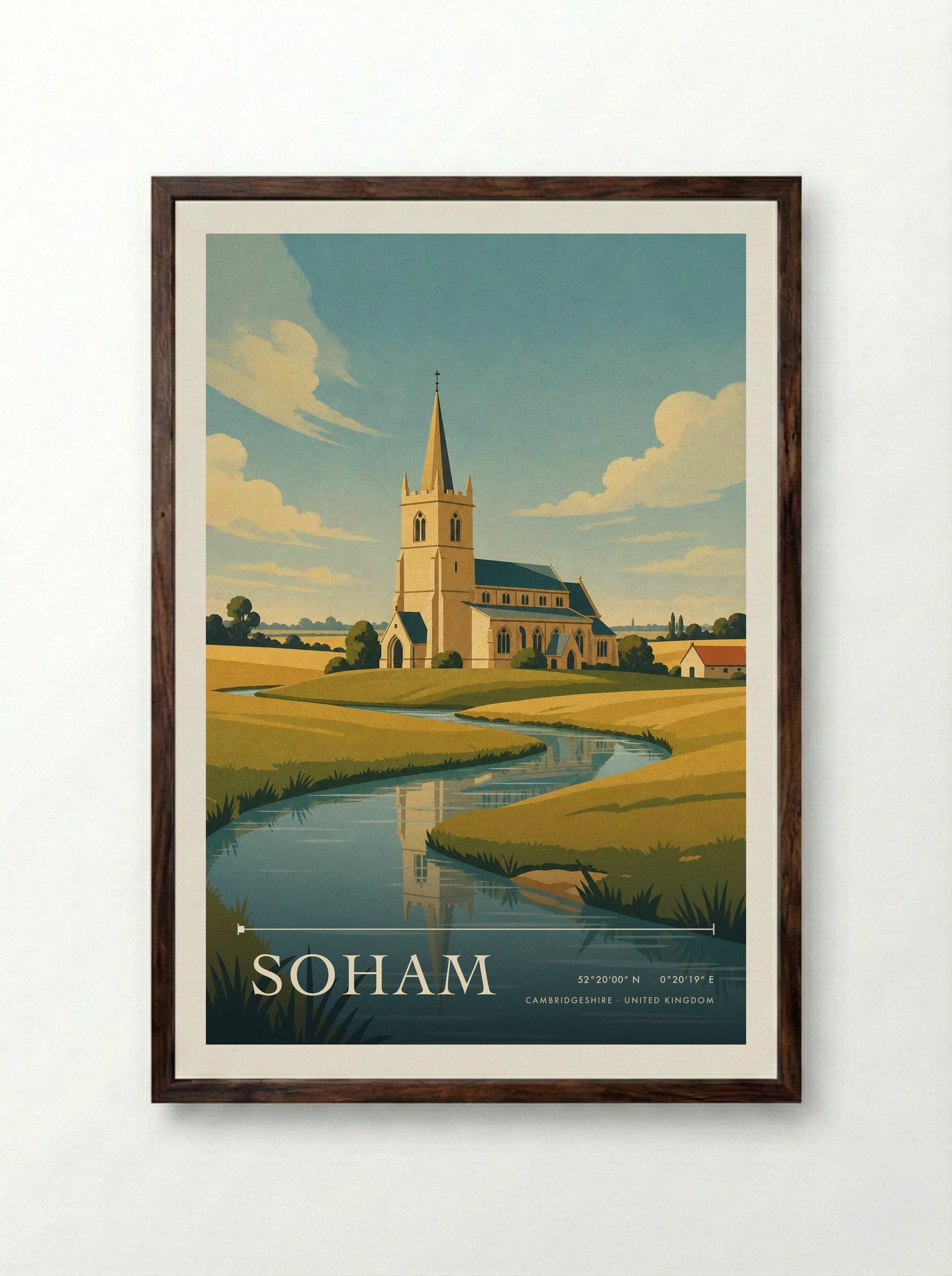 Soham Cambridgeshire United Kingdom Travel Poster - Framed Print Dark Wood