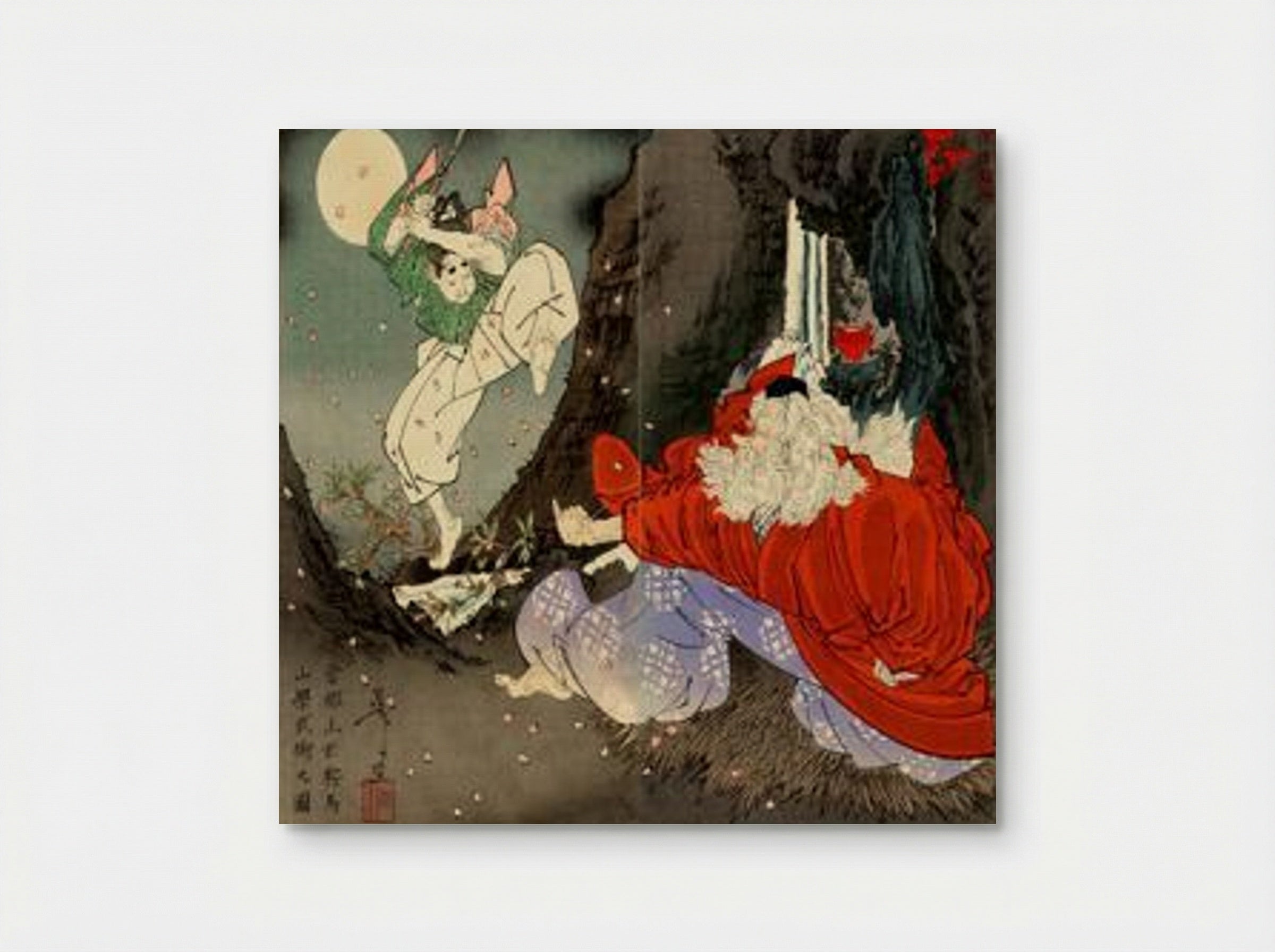 Sojobo Instructs Yoshitsune in the Sword - Tsukioka Yoshitoshi - Poster