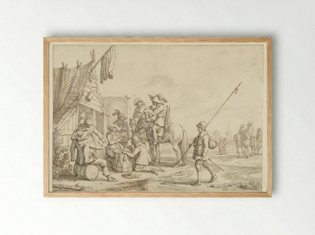 Soldaten voor een herberg - Jan Martens de Jonge - Framed Print Wood
