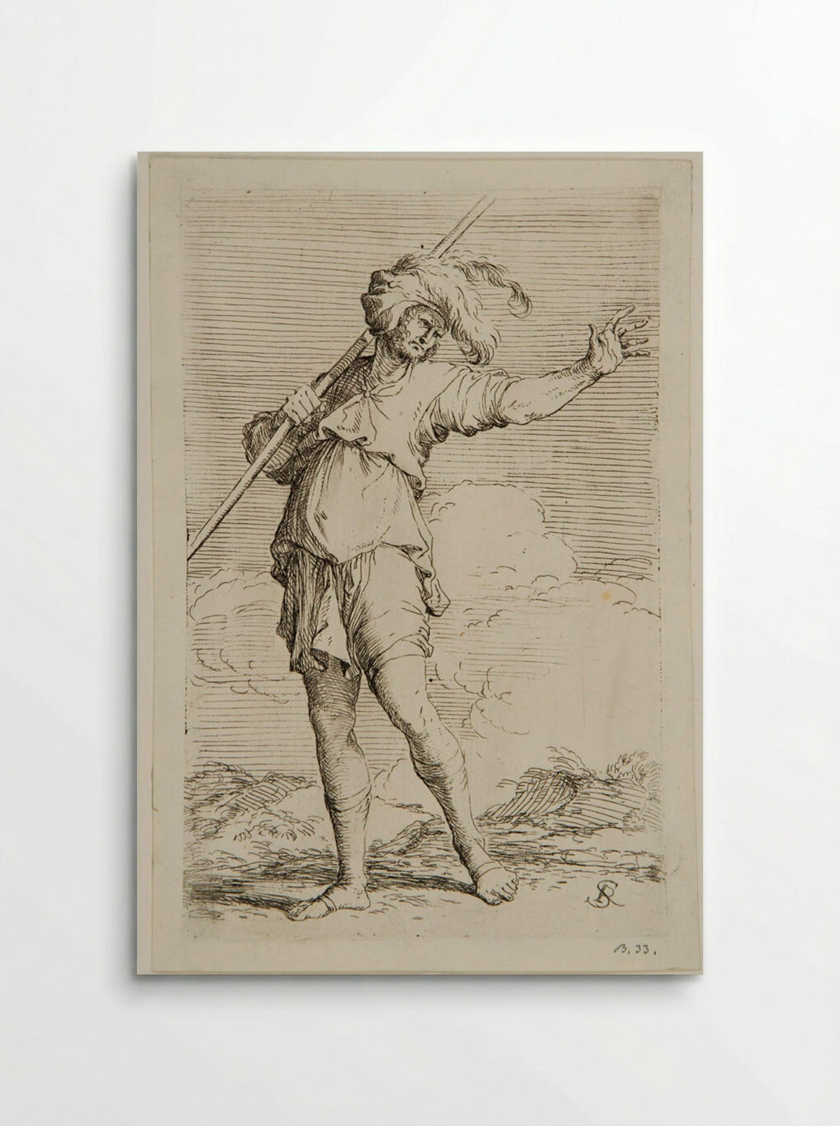 Soldier Holding a Rod Resting on his Left Shoulder - Salvator Rosa - Poster