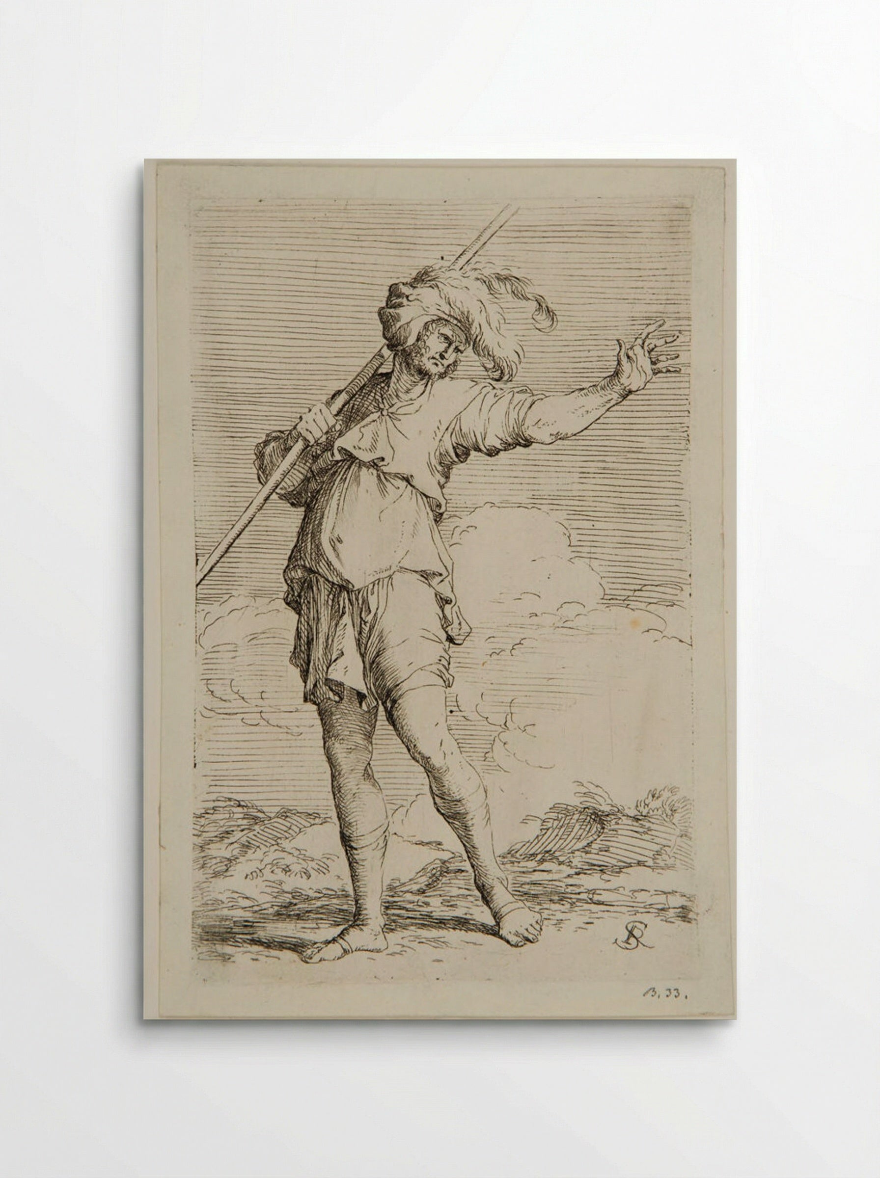 Soldier Holding a Rod Resting on his Left Shoulder - Salvator Rosa - Poster