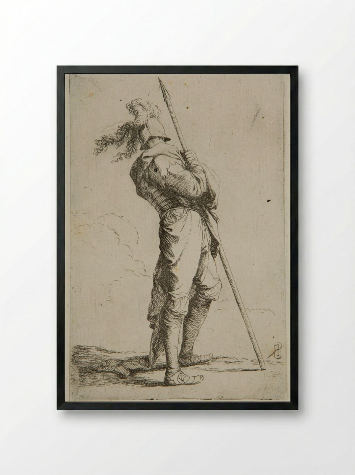 Soldier Leaning on a Spear - Salvator Rosa - Framed Print Black