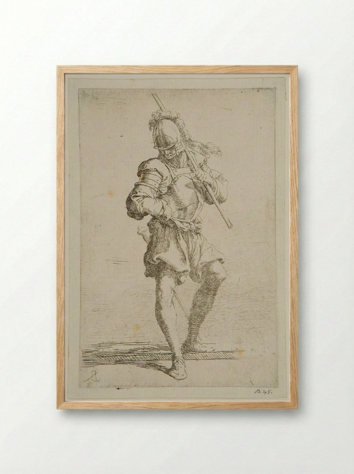 Soldier Looking at the Ground with a Baton Resting on His Shoulder - Salvator Rosa - Framed Print Wood