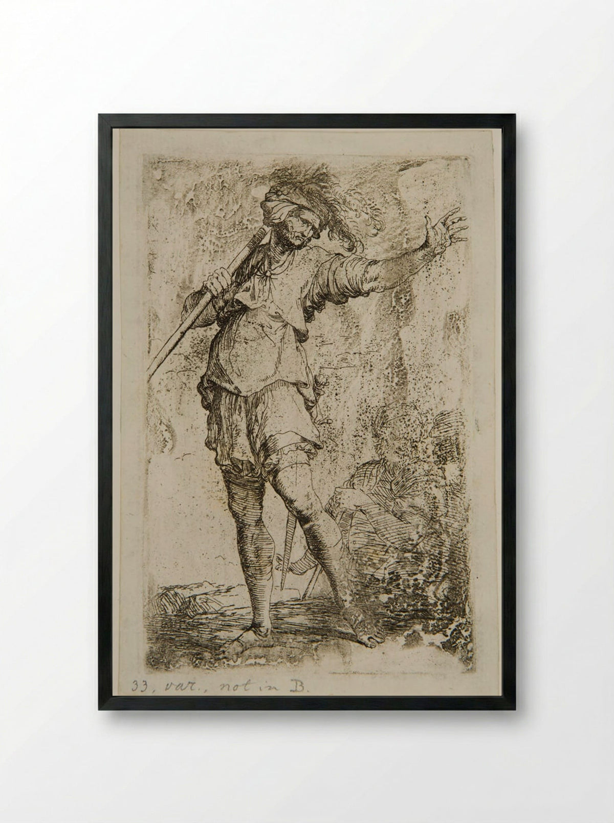 Soldier Resting a Sword on his Right Shoulder with his Right Hand - Salvator Rosa - Framed Print Black