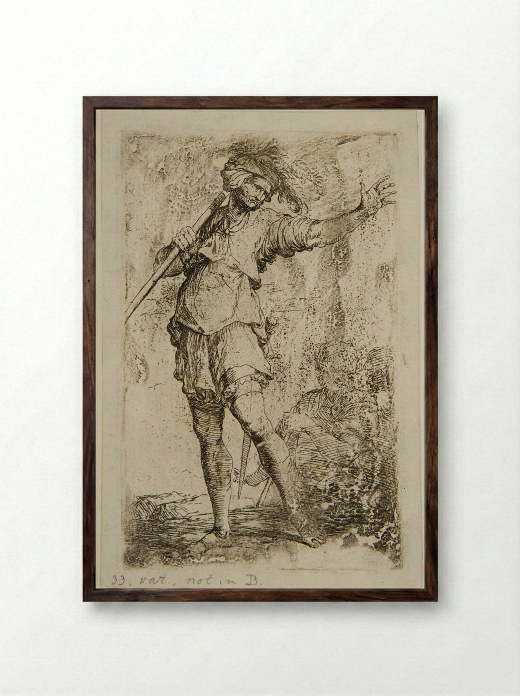 Soldier Resting a Sword on his Right Shoulder with his Right Hand - Salvator Rosa - Framed Print Dark Wood