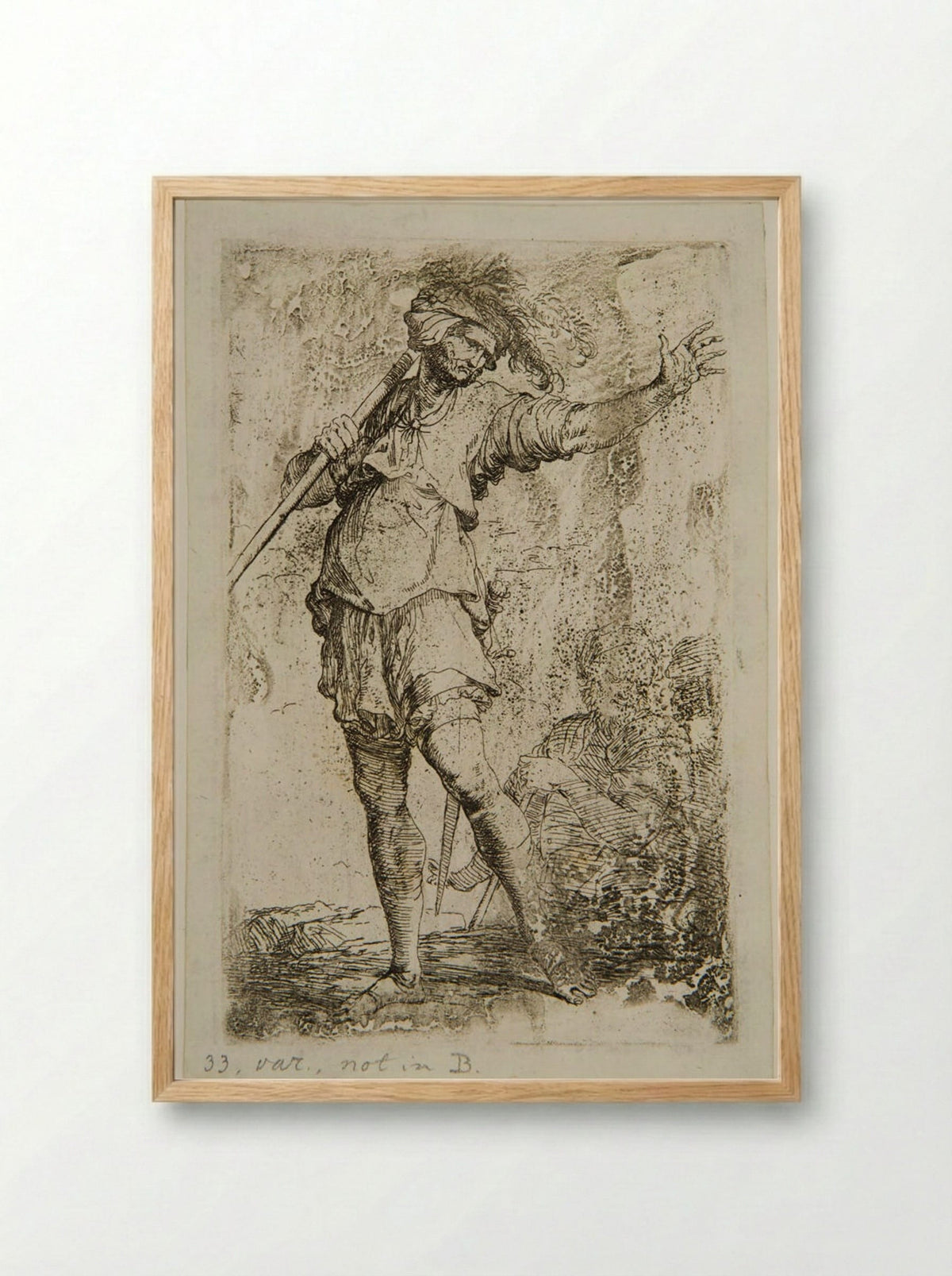 Soldier Resting a Sword on his Right Shoulder with his Right Hand - Salvator Rosa - Framed Print Wood