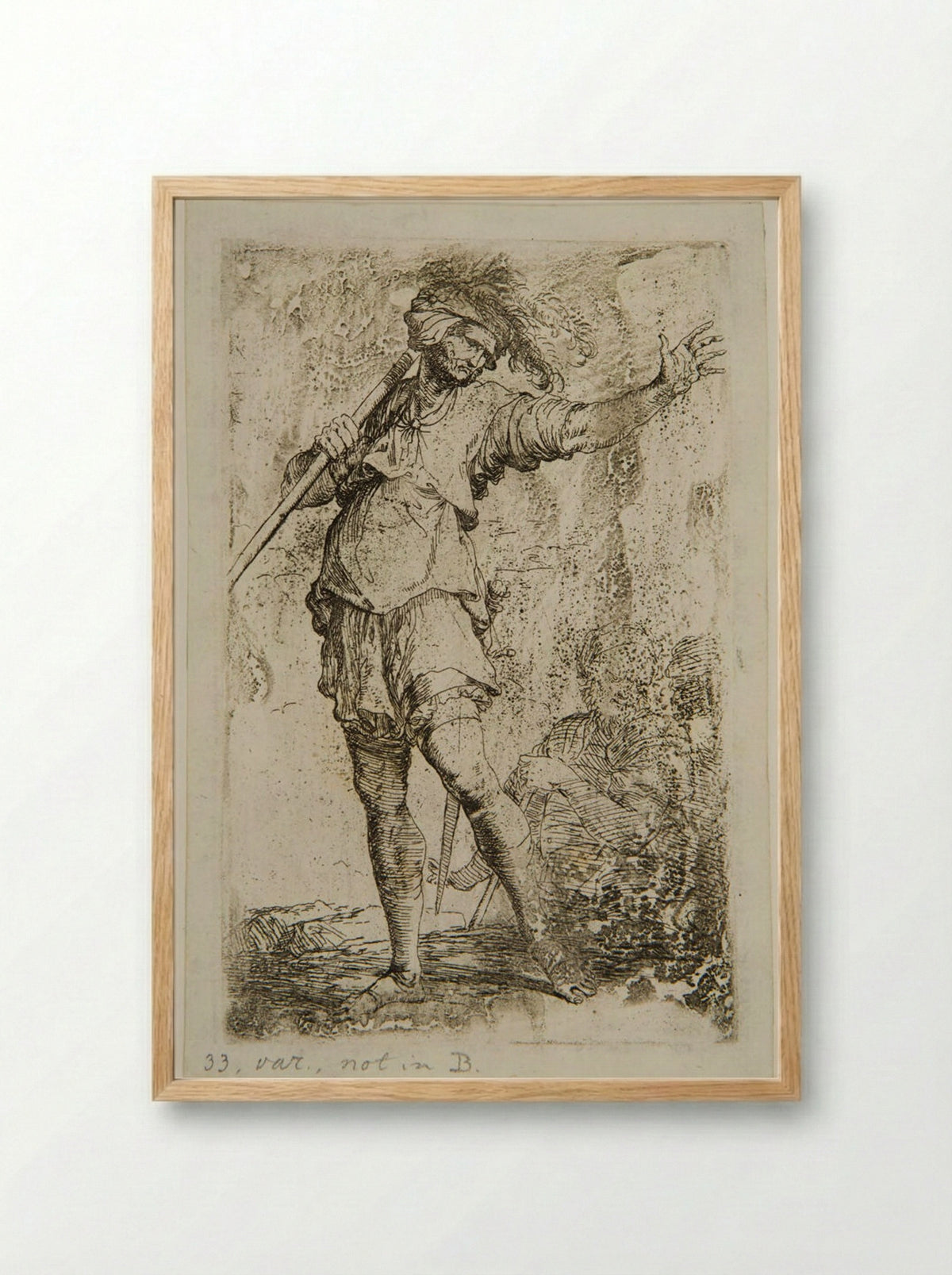 Soldier Resting a Sword on his Right Shoulder with his Right Hand - Salvator Rosa - Framed Print Wood