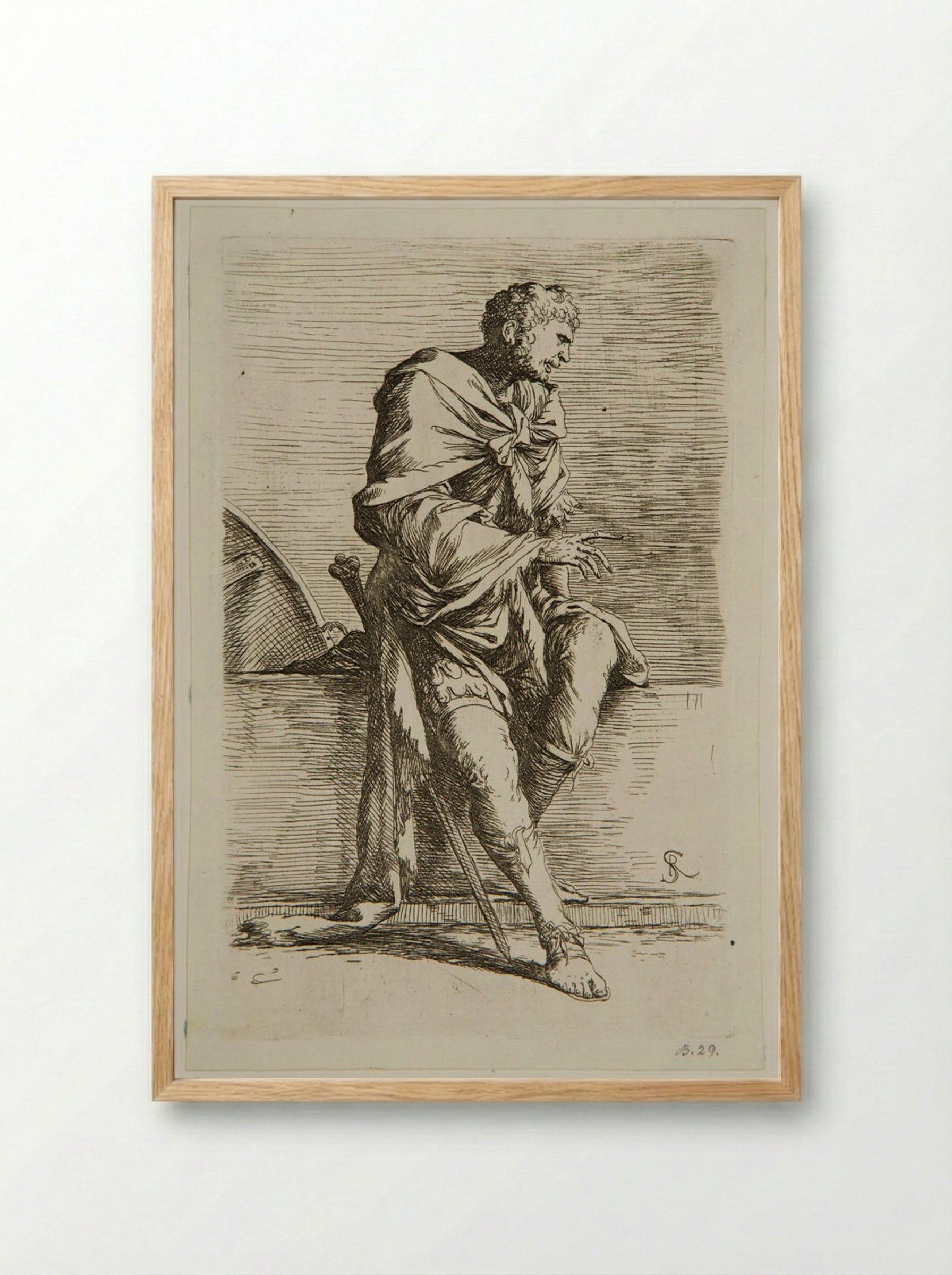Soldier Sitting on a Wall - Salvator Rosa - Framed Print Wood