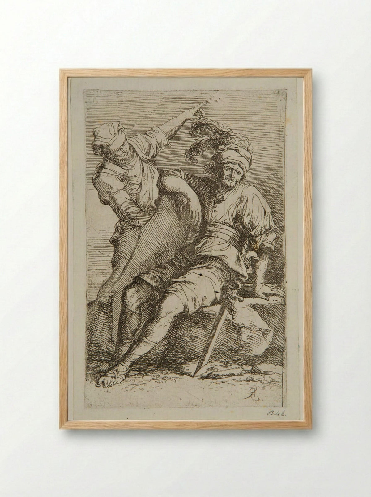Soldier at Rest and a Standing Man - Salvator Rosa - Framed Print Wood