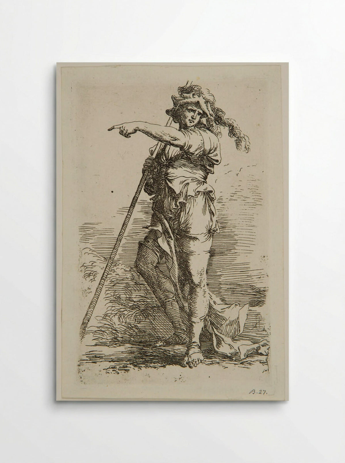 Soldier in a Feathered Cap with a Staff Resting on his Right Shoulder - Salvator Rosa - Poster