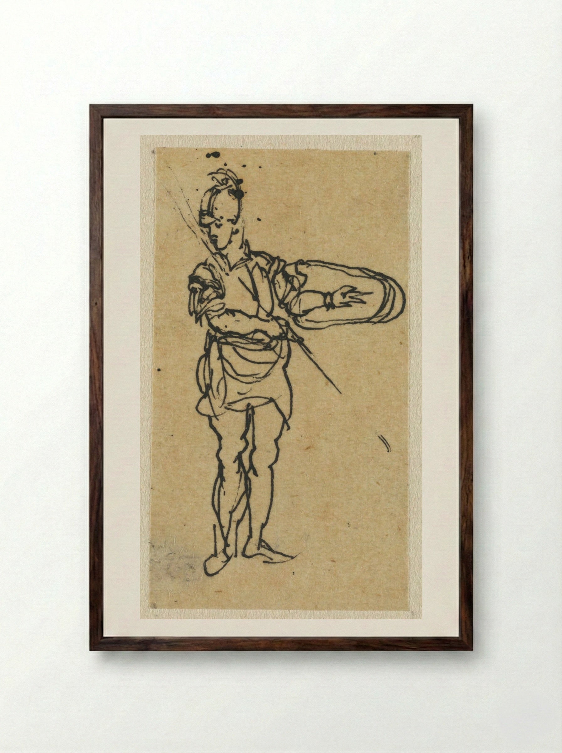 Soldier with Spear Looking Left - Rodolphe Bresdin - Framed Print Dark Wood
