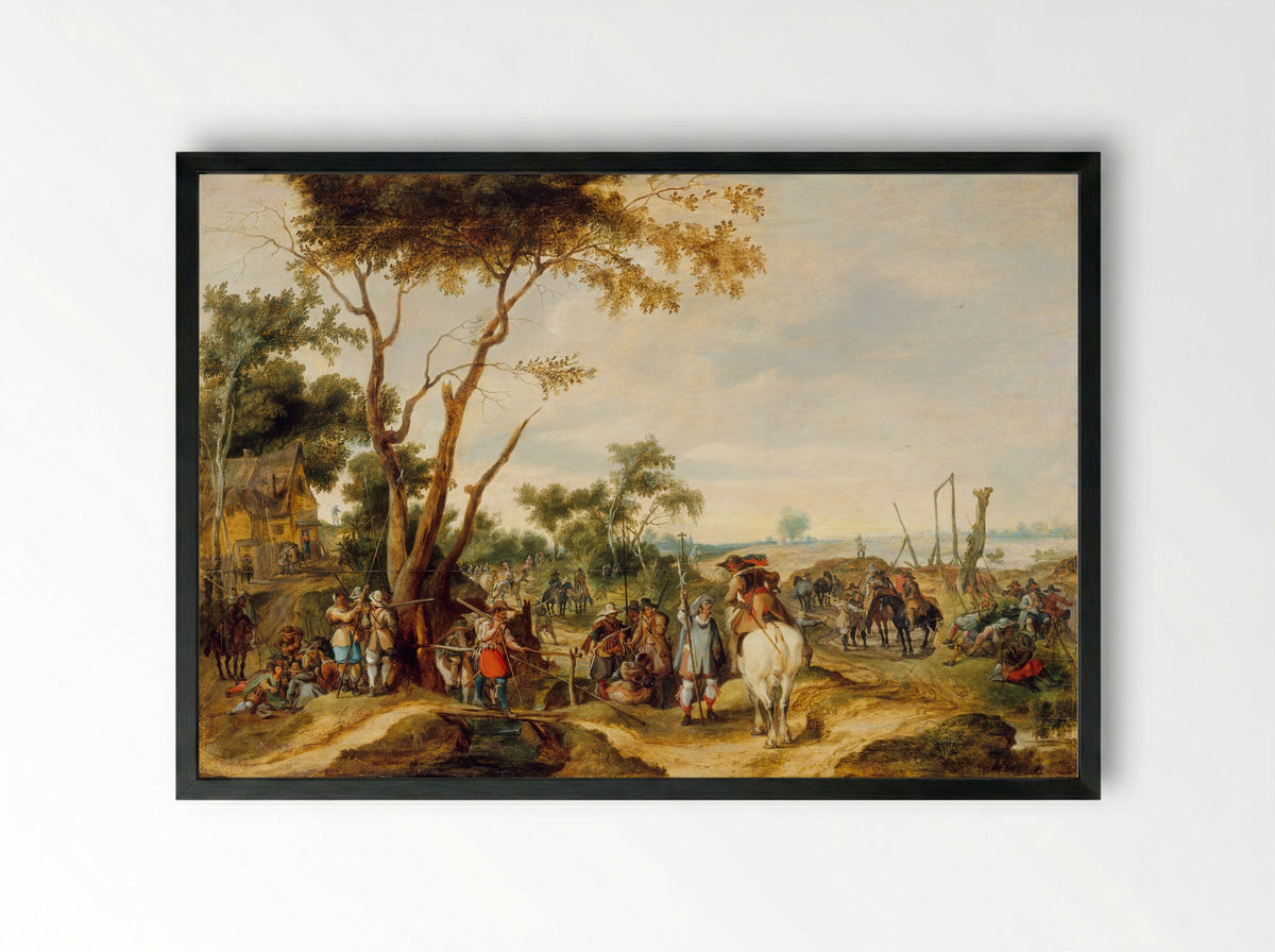 Soldiers Bivouacking - Pieter Snayers - Framed Print Black