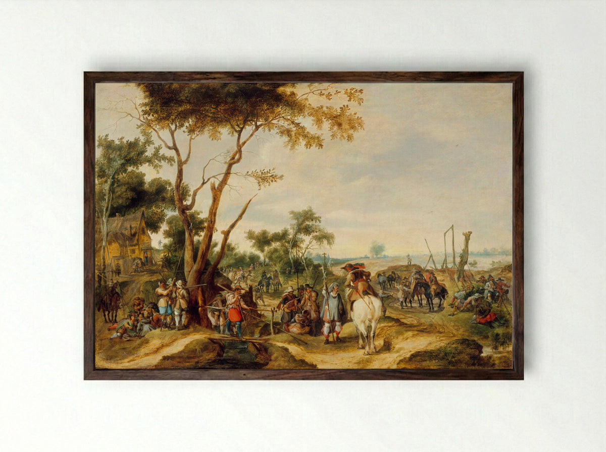 Soldiers Bivouacking - Pieter Snayers - Framed Print Dark Wood