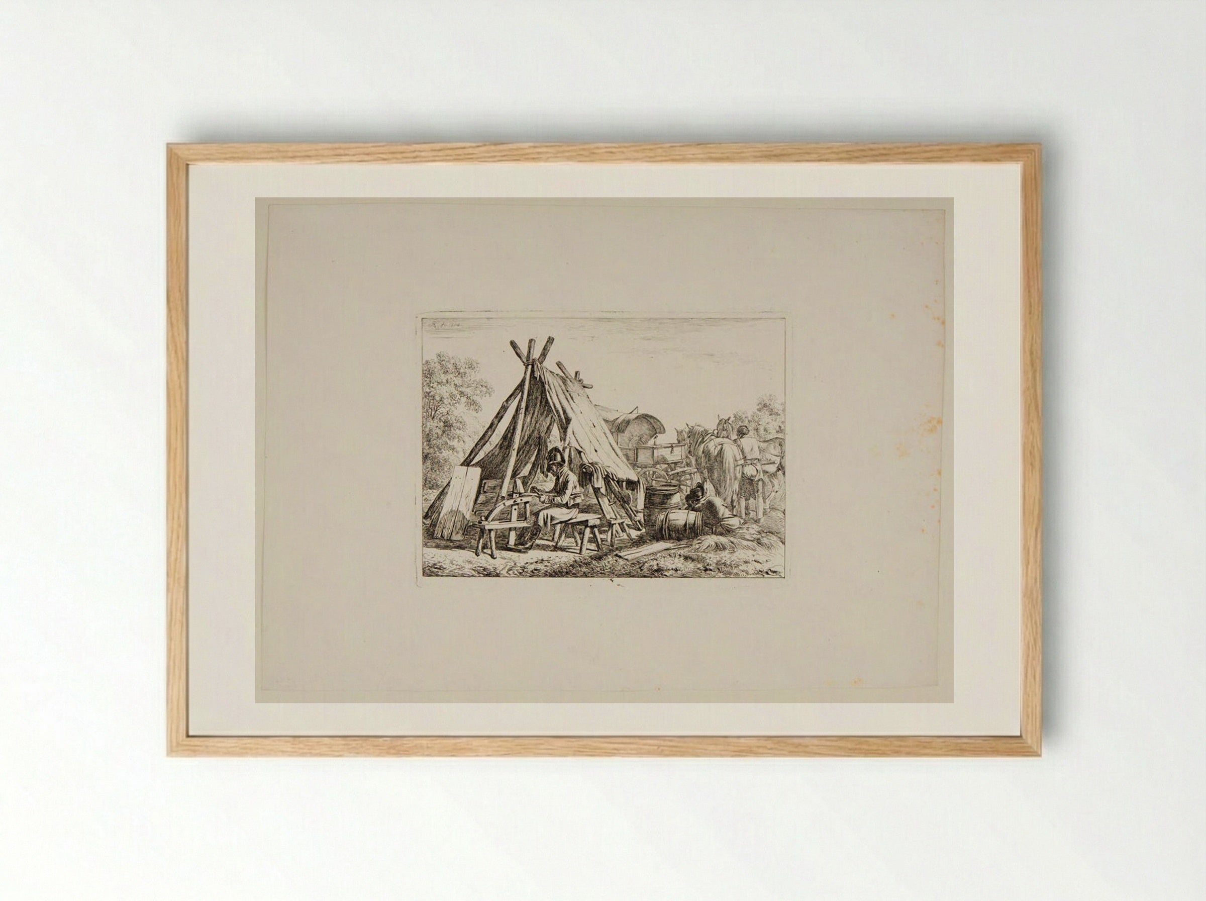 Soldiers Doing Repairs at the Camp - Johann Adam Klein - Framed Print Wood