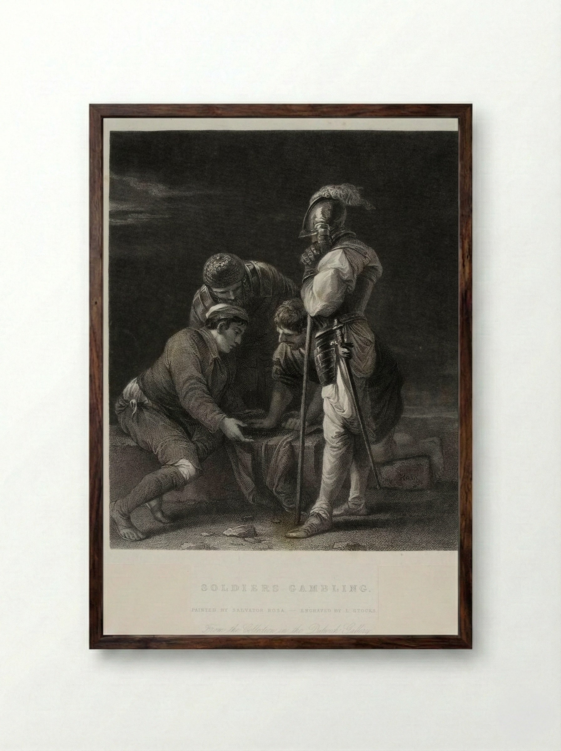 Soldiers Gambling - Lumb Stocks - Framed Print Dark Wood