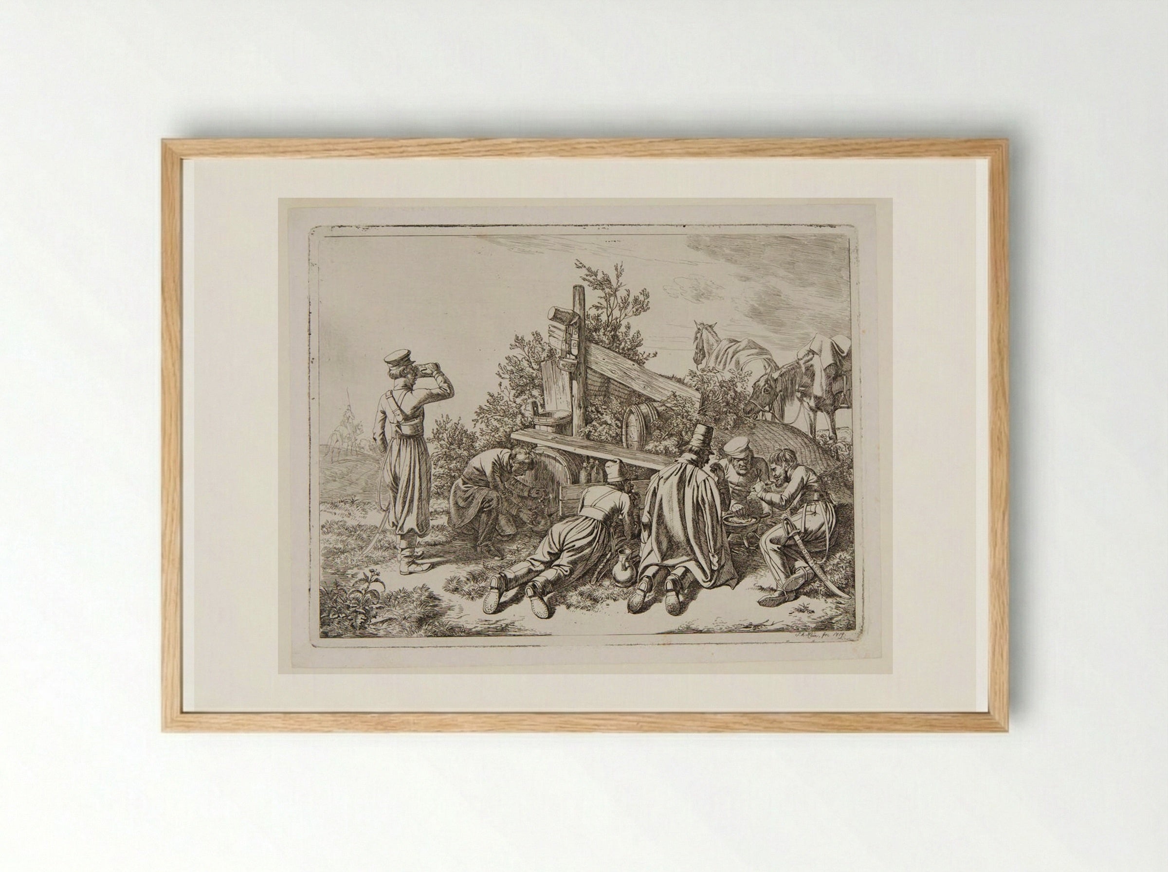 Soldiers Lunching in the Countryside - Johann Adam Klein - Framed Print Wood