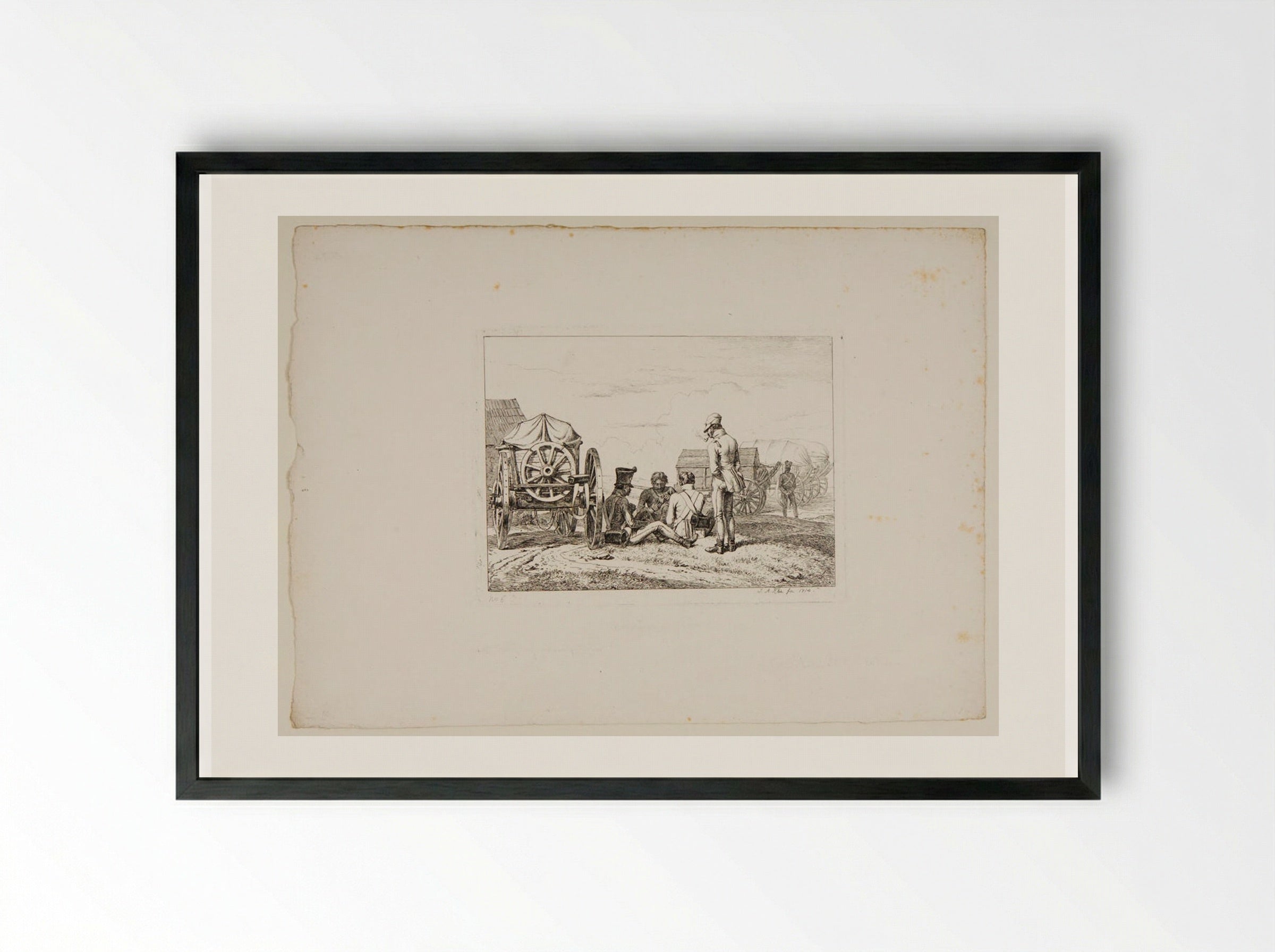 Soldiers Playing a Game of Cards - Johann Adam Klein - Framed Print Black