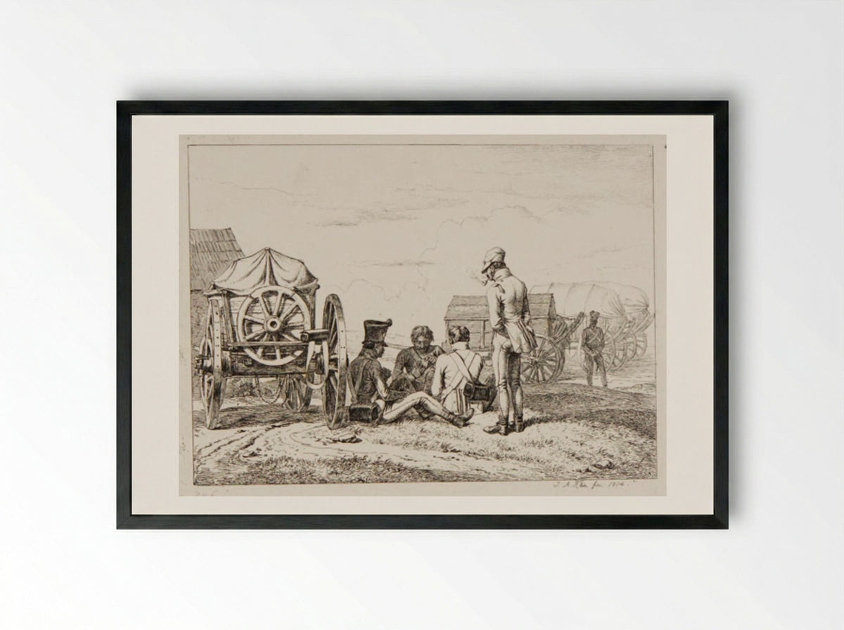 Soldiers Playing a Game of Cards - Johann Adam Klein - Framed Print Black