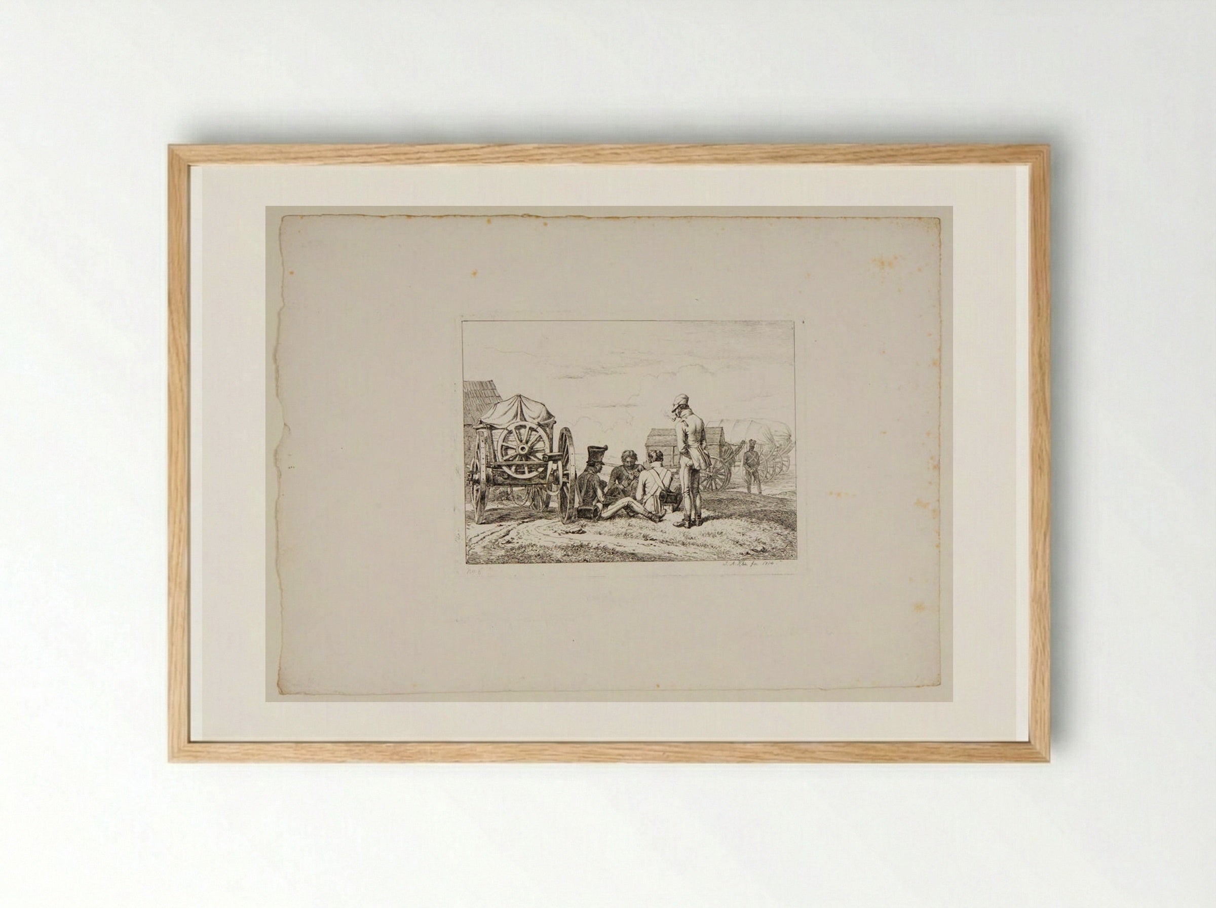 Soldiers Playing a Game of Cards - Johann Adam Klein - Framed Print Wood